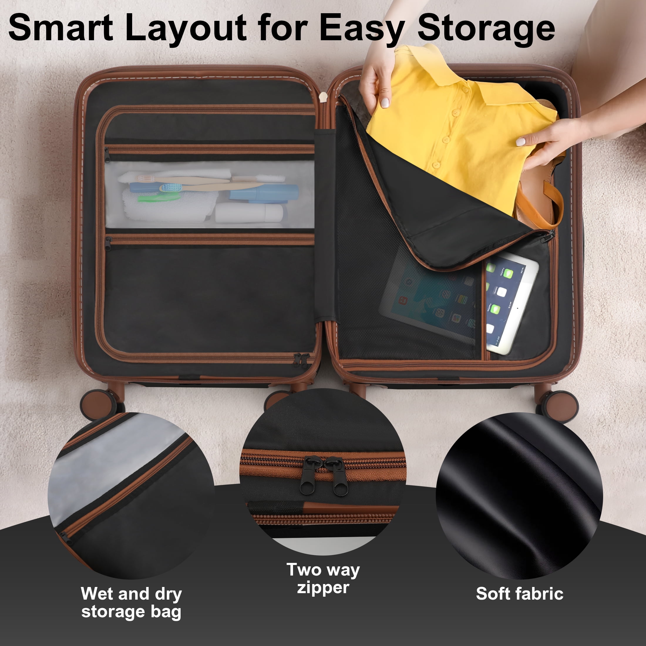 Nefoso 3 Piece Luggage Sets, Carry on Luggage 20 in 24 in 28 in Suitcase with TSA USB Port Spinner Wheels, Hardshell Lightweight Black - Image 3