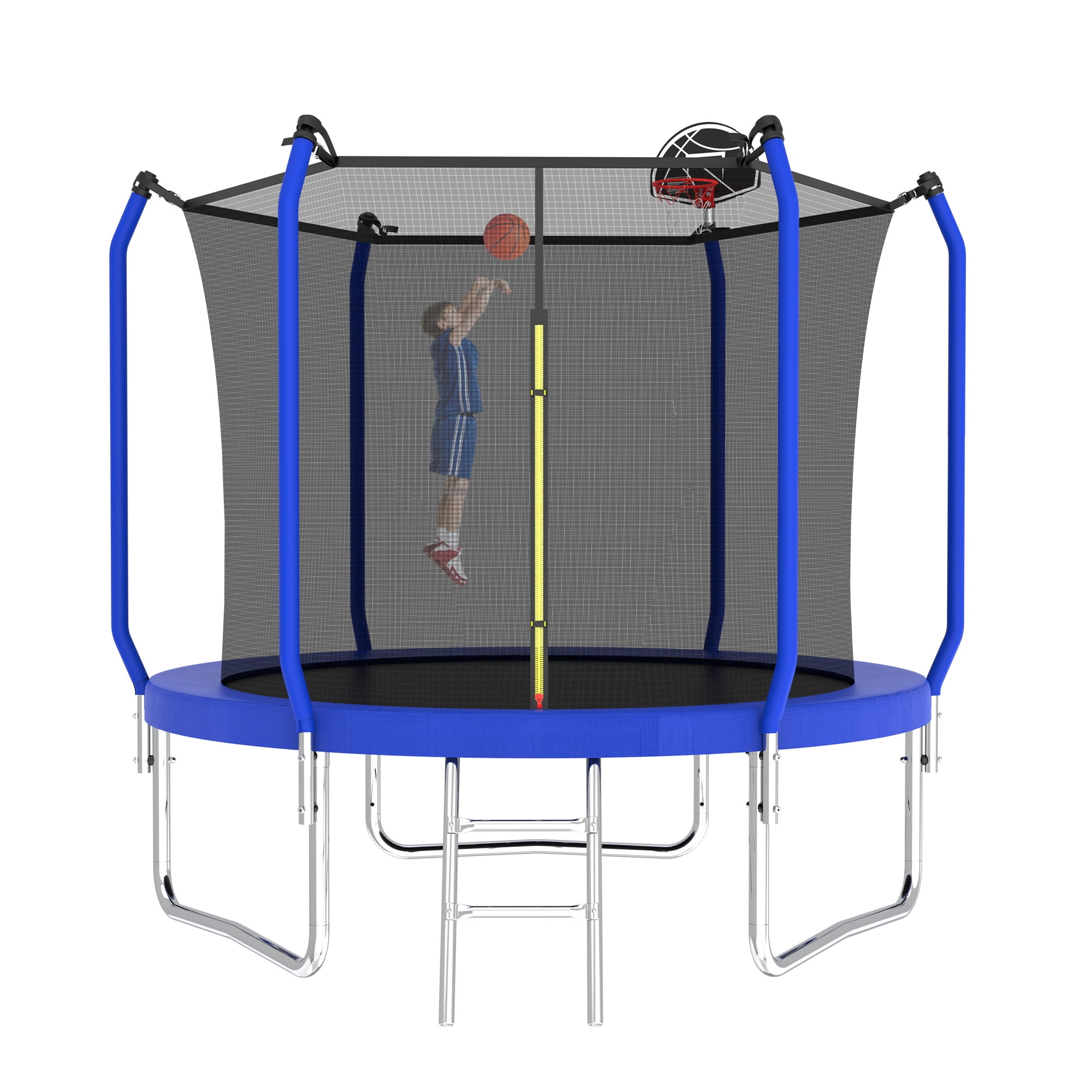 Yoneston 8FT Outdoor Trampoline with Basketball Hoop, 880LBS Heavy Duty Reinforced Trampoline with Safety Enclosure Net and Ladder for Kids Teens Playing Gift, Blue - Image 3