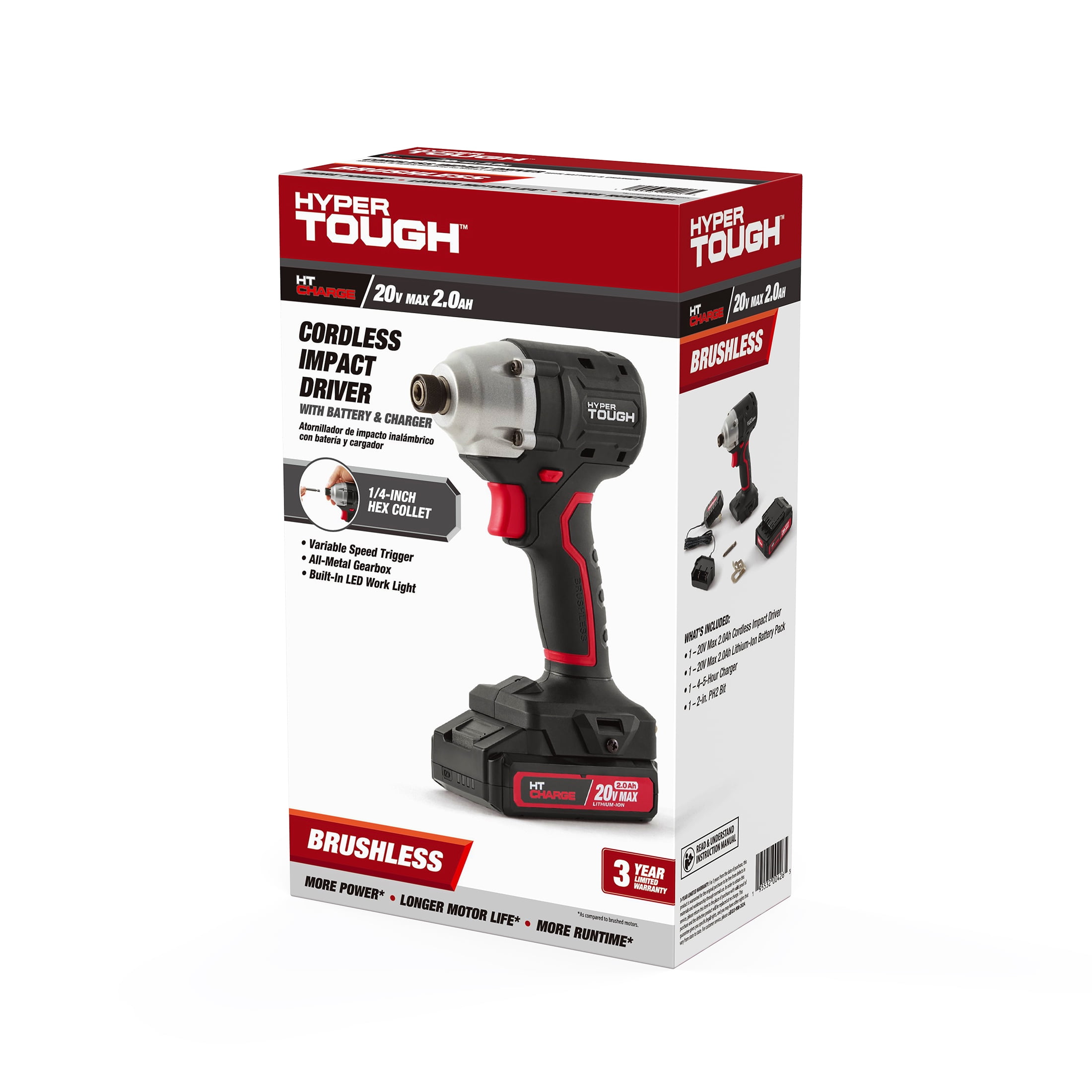 Hyper Tough 20V Brushless Impact Driver with 2.0Ah Lithium-Ion Battery Pack and Charger, 1/4-inch. Hex Collet Chuck Size, 22006.2 - Image 8