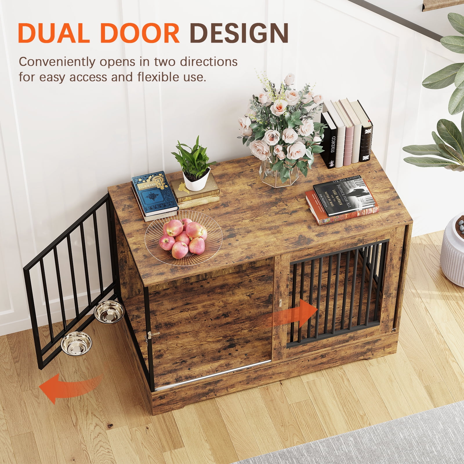 SUGIFT 47" Wooden Dog Crate Furniture with Double Doors, Rustic Brown Indoor Dog Kennel End Table for Large Dogs - Image 7