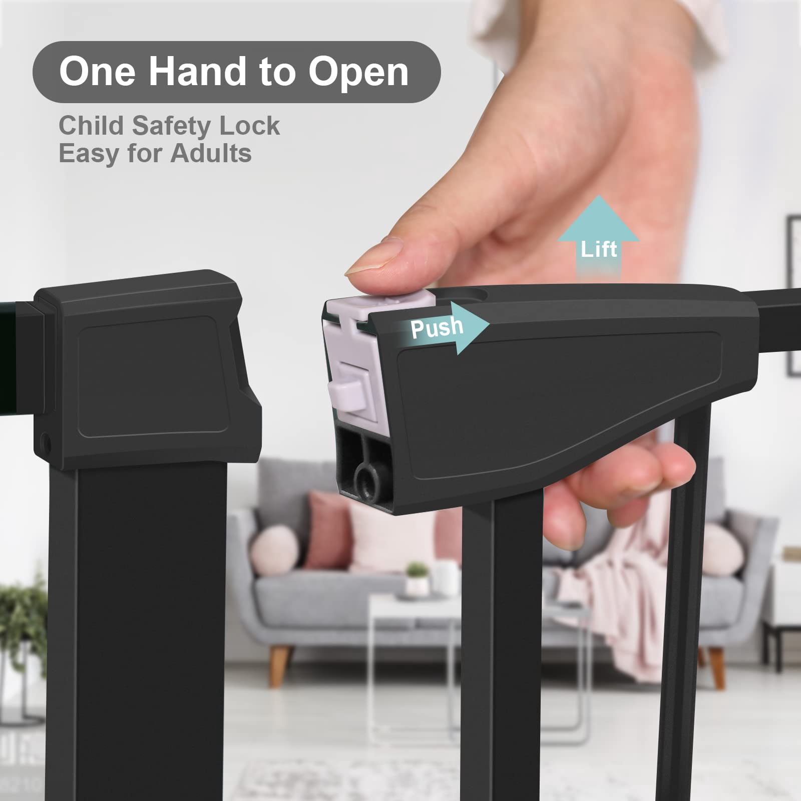 Yacul 29.3"-46" Extra Wide Baby Gate, 30" Tall Auto Close Walk Through Door Baby Safety Gate Pet Dog Gate for Doorways, Stairs, Hallways, Black - Image 2