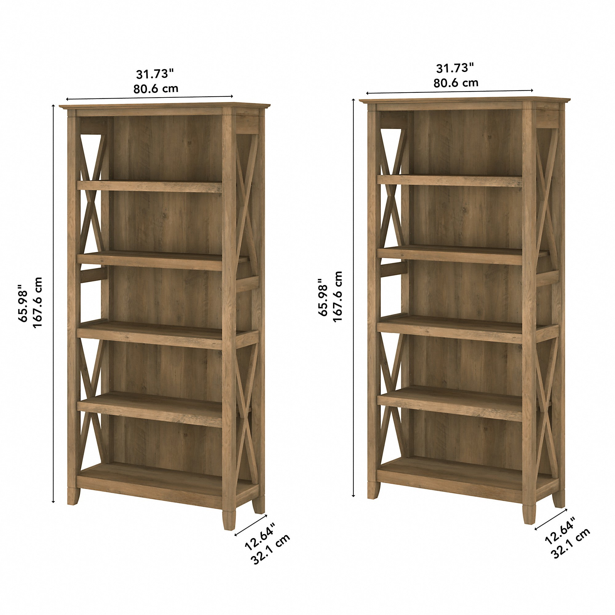 Bush Furniture Key West Tall 5 Shelf Bookcase, Set of 2, Reclaimed Pine - Image 3