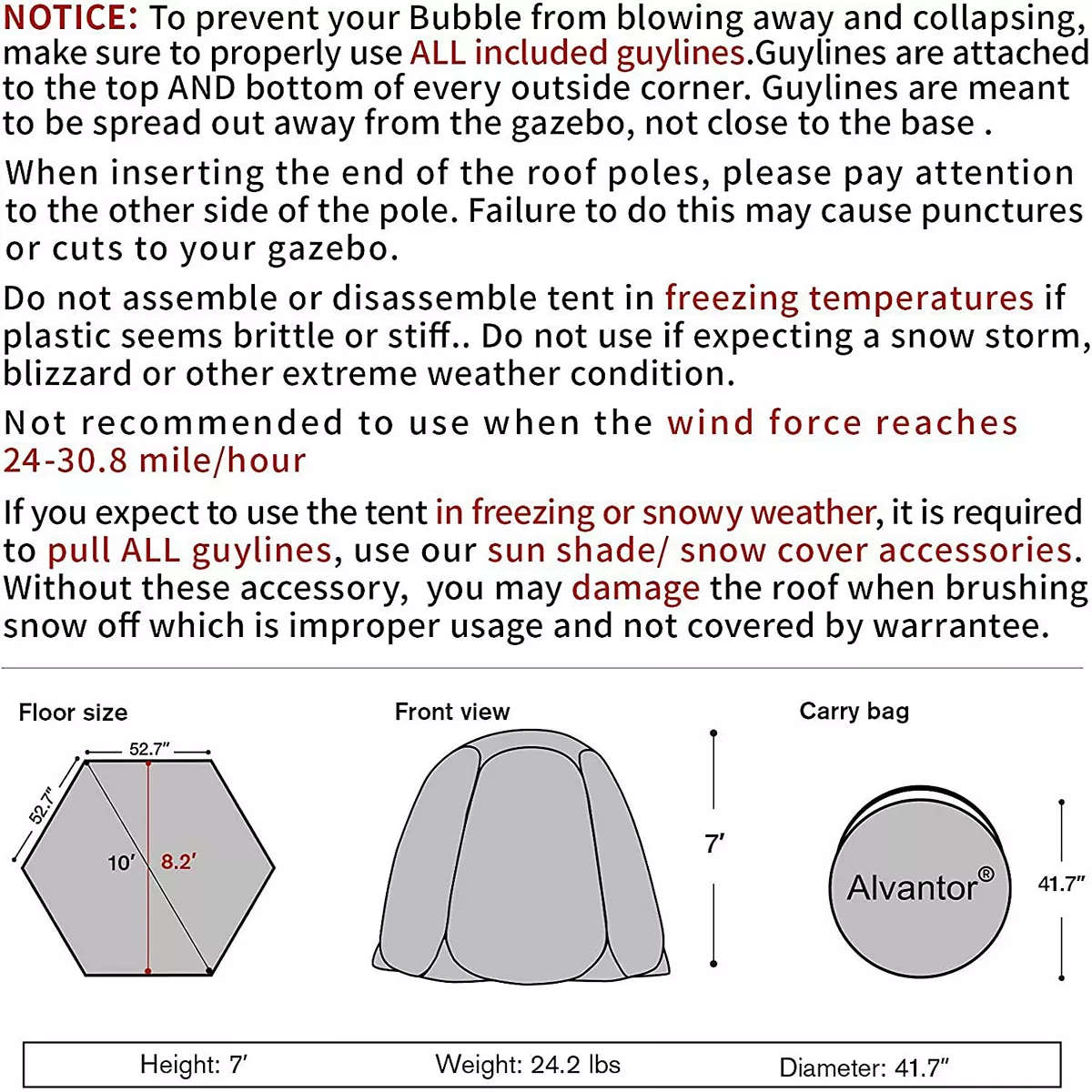 Alvantor Bubble Tent Pop up Canopy Family Camping Gazebo 10'Lx10W'x7'H Beige - Image 12