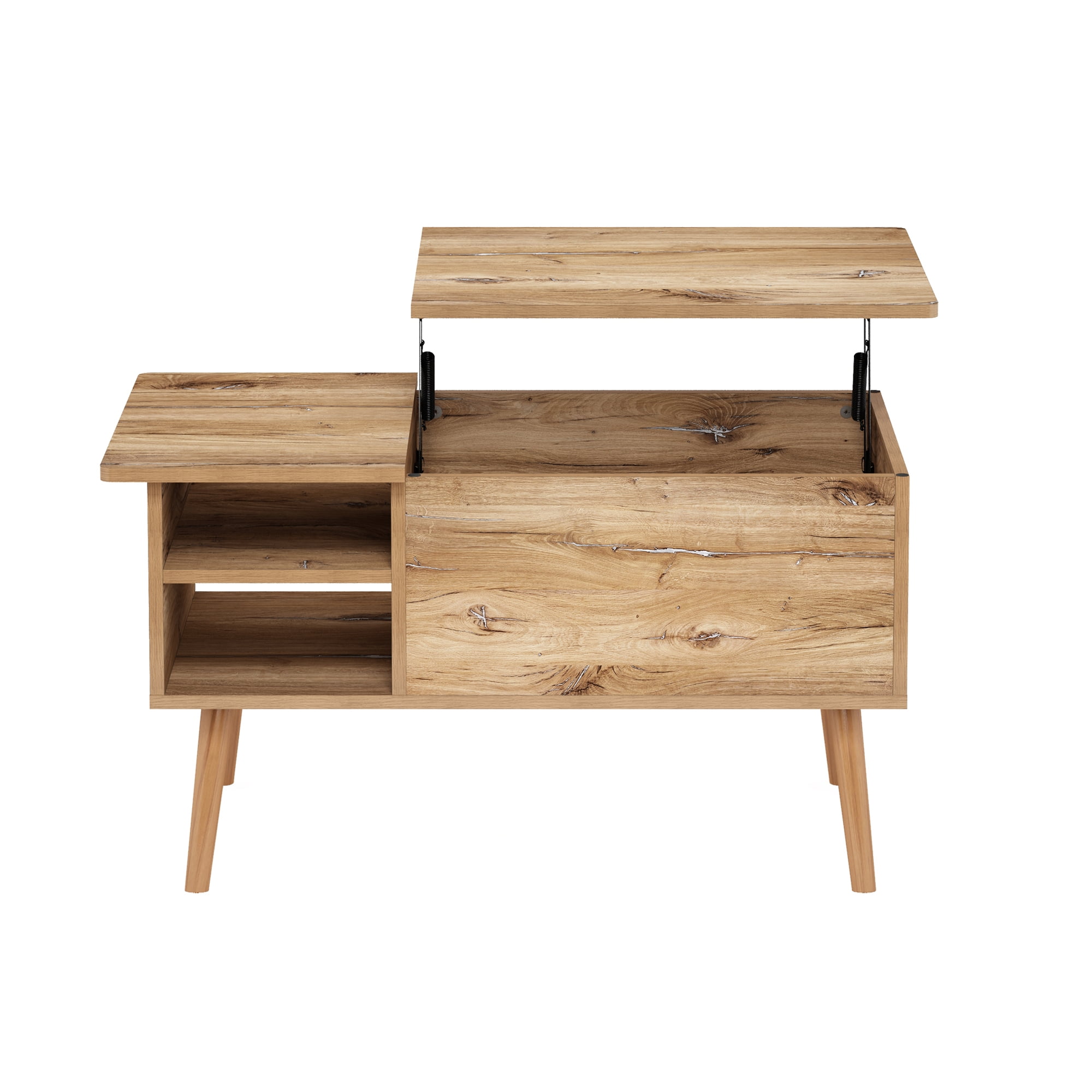 Furinno Jensen Wooden Leg Lift Top Coffee Table With Hidden Compartment and Side Open Storage Shelf for Living Room, Flagstaff Oak - Image 3