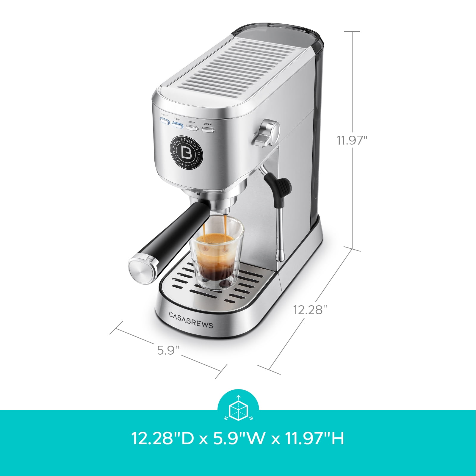 CASABREWS 5418Basic Espresso Machine with 20-Bar pressure, 34 oz Water Tank, with Milk Frother, Silver - Image 5