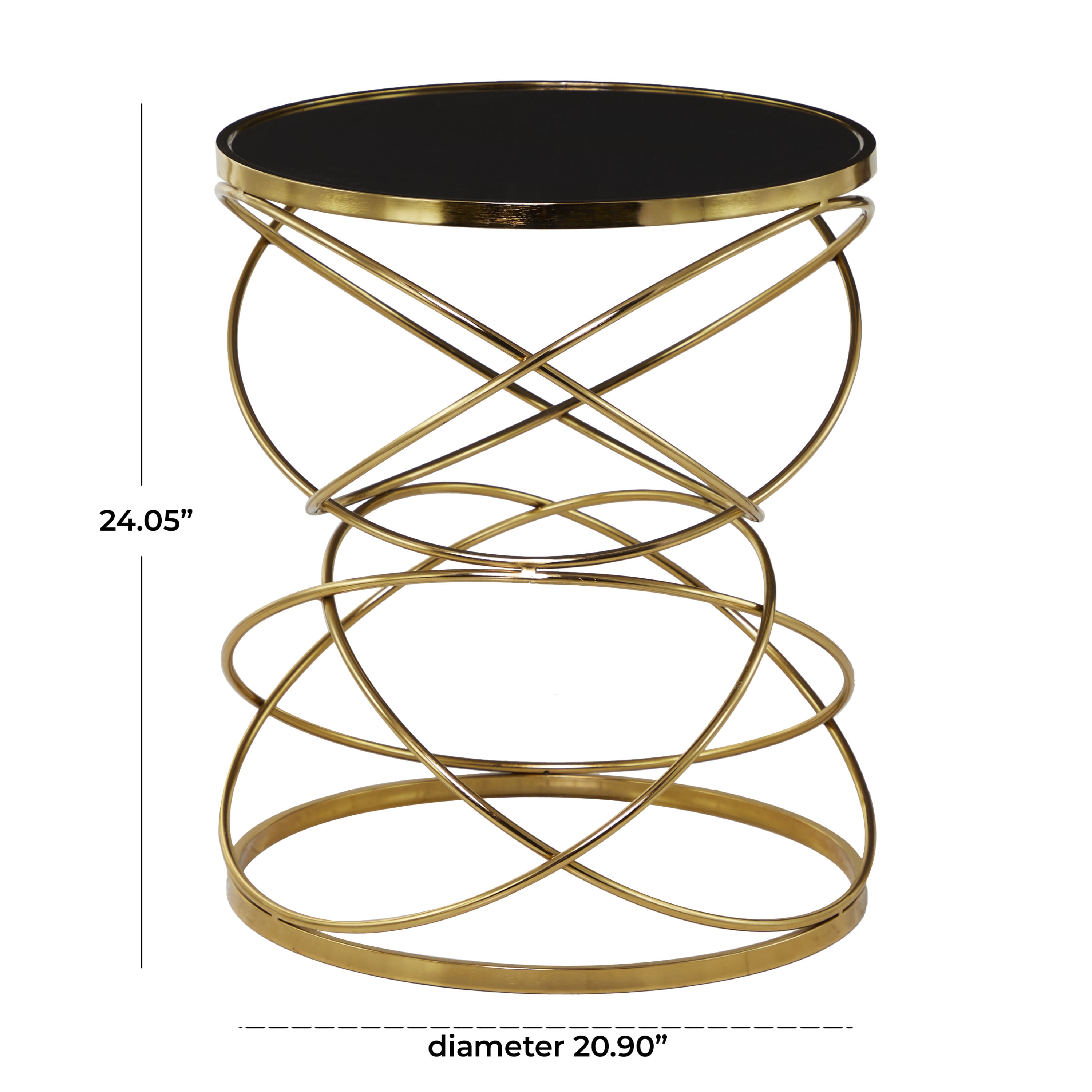 DecMode 20" x 24" Black Marble Accent Table with Spiral Base, 1-Piece - Image 3