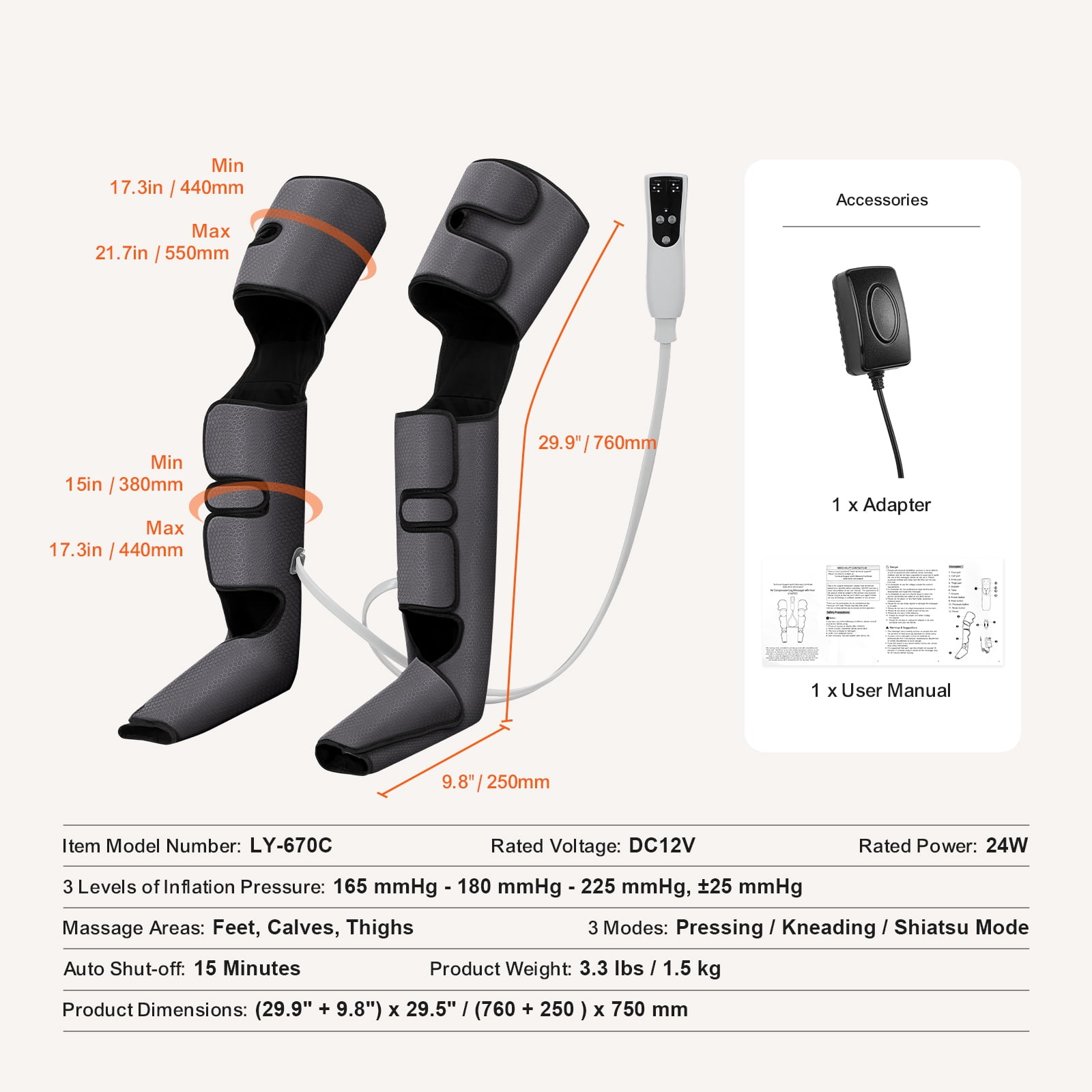 KFFKFF Full Leg Massager, Air Compression Leg Massager for Circulation Pain Relief, 3 Modes 3 Intensities, Reduce Swelling, Muscles Relaxation Gifts for Men Women - Image 6