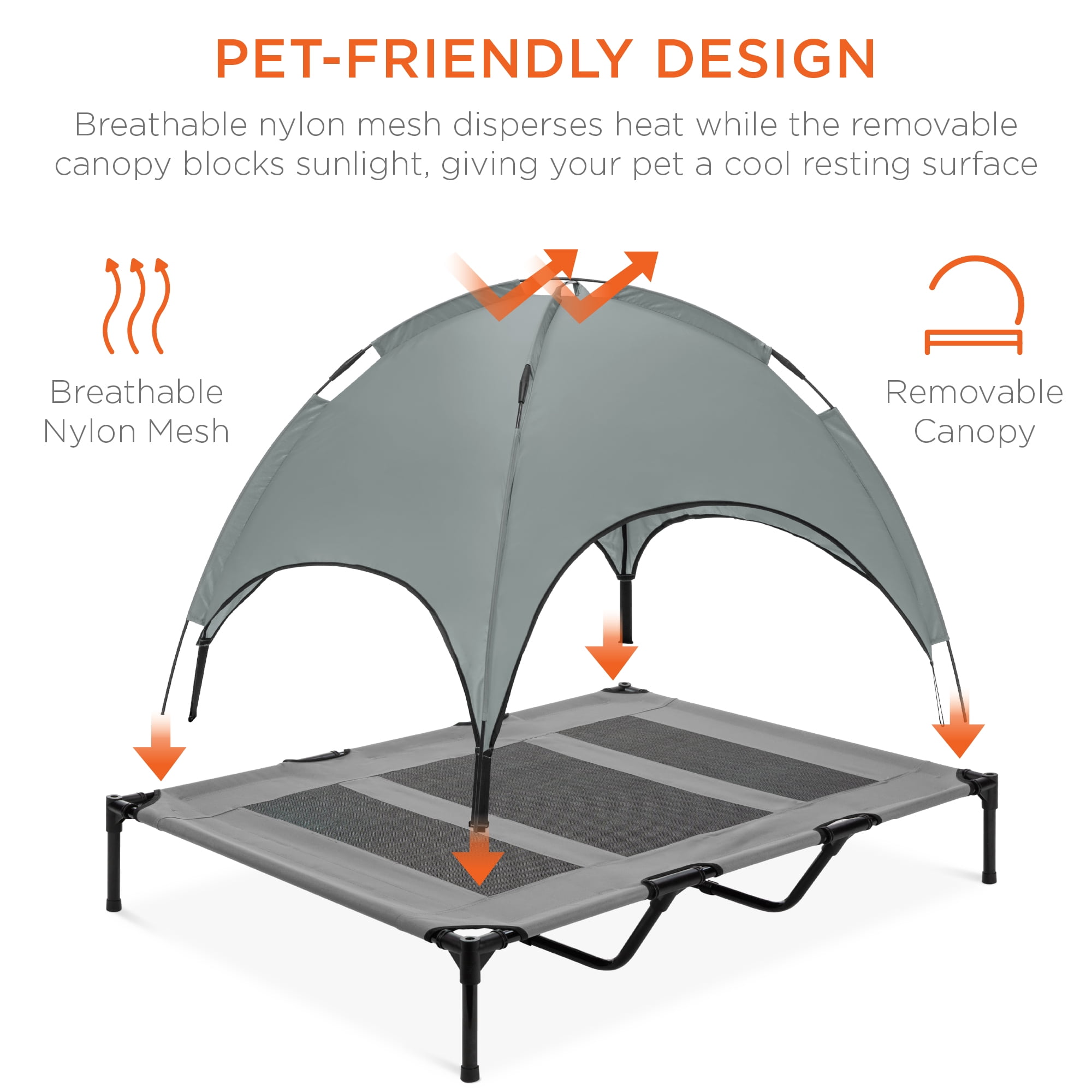 Best Choice Products 48in Elevated Cooling Dog Bed, Outdoor Raised Mesh Pet Cot w/ Removable Canopy, Carrying Bag - Gray - Image 5