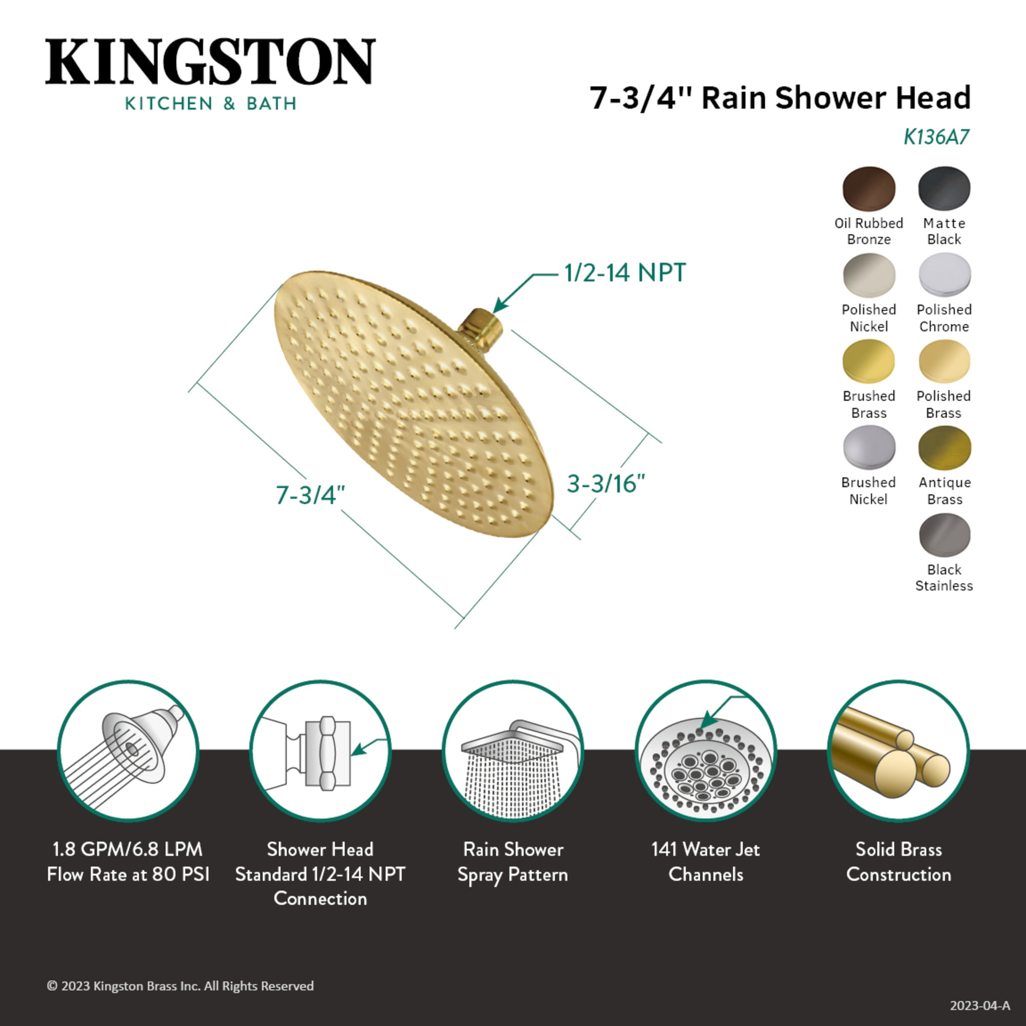 Kingston Brass K136A3 Victorian 7-3/4 Inch Round Raindrop Brass Shower Head in Antique Brass - Image 3