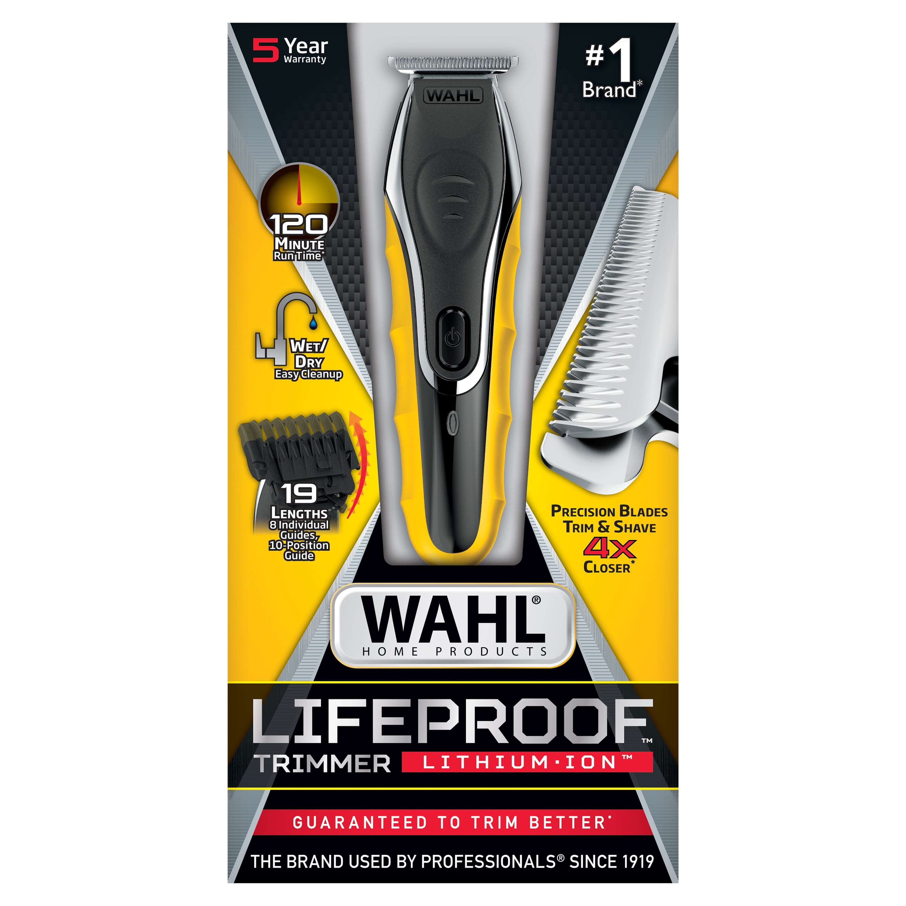 Wahl LifeProof Wet/Dry Rechargeable Lithium Ion Trimmer for Men, Black/Yellow, 9899 - Image 4