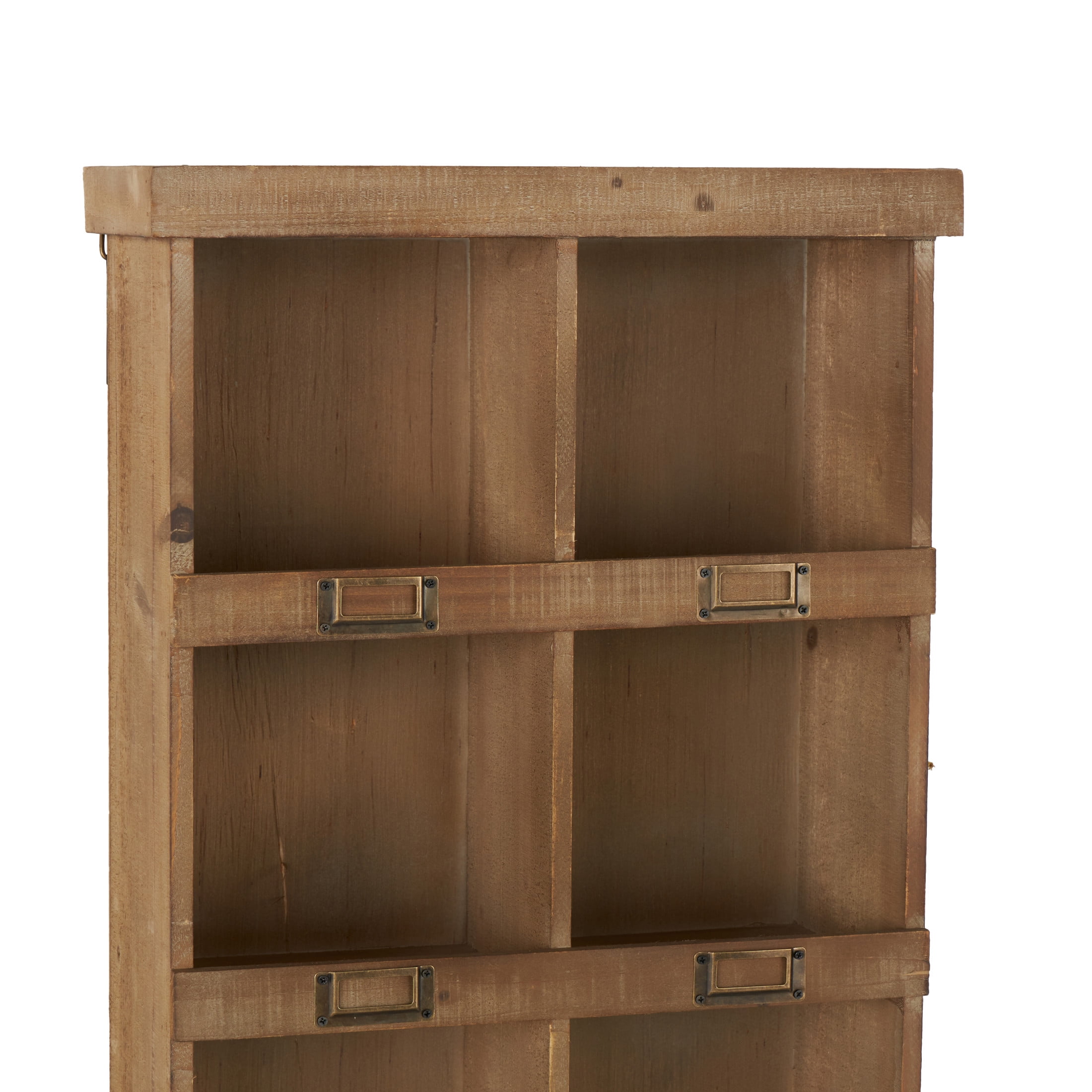 DecMode Rustic Bookcase Inspired Wood Wall Shelf with 10 Square Units and Brown Wood Grain Finish, 18"W x 42"H - Image 10