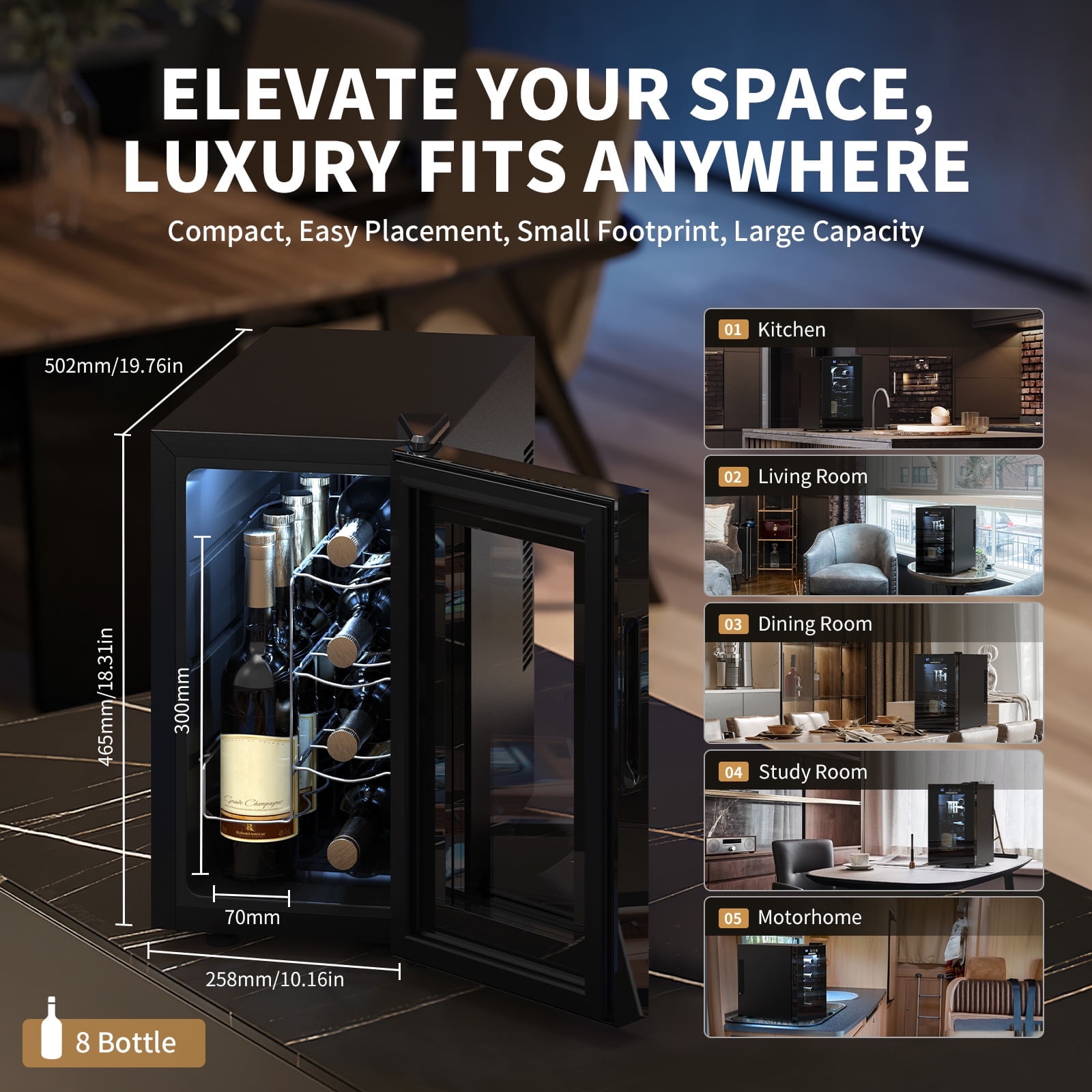 NEEDONE 8 Bottle Wine Cooler Refrigerator, Thermoelectric Wine Fridge Cellar ,Rapid Cooling,Touch Control, Ultra-Quiet & Energy Efficient,For Red White and Sparkling Wine ,Gifts for Women Men - Image 9