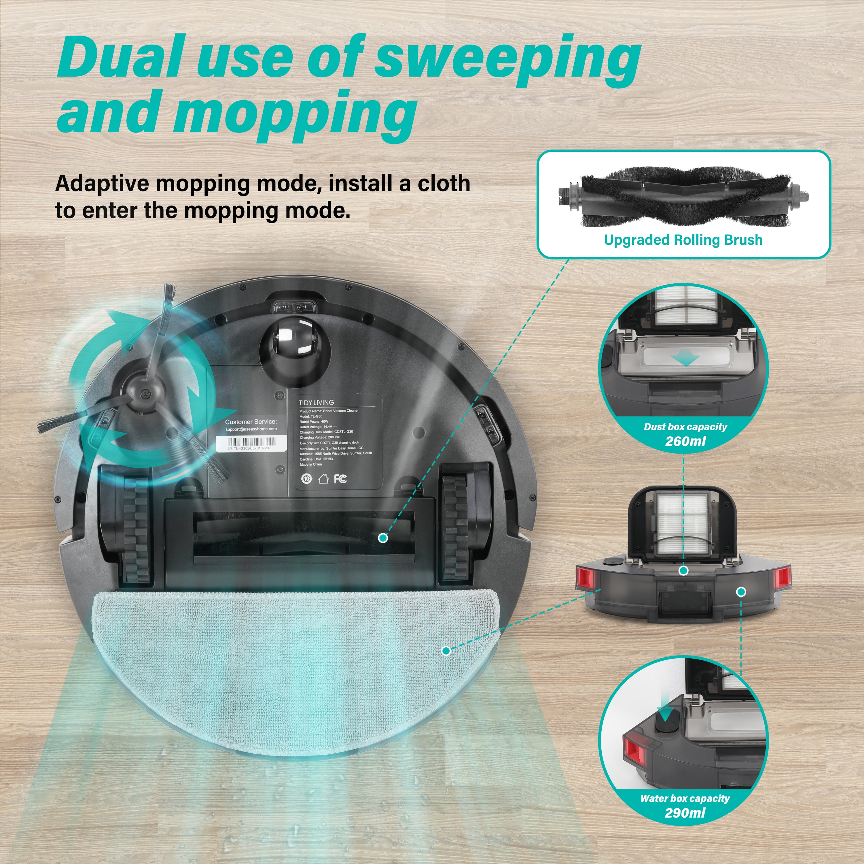 Tidy Living Robot Vacuum Cleaner,2 in 1 Robot Vacuum and Mop with 4000Pa/WiFi/Self-Charging for Hard Floors,Low Pile Carpet,New - Image 5