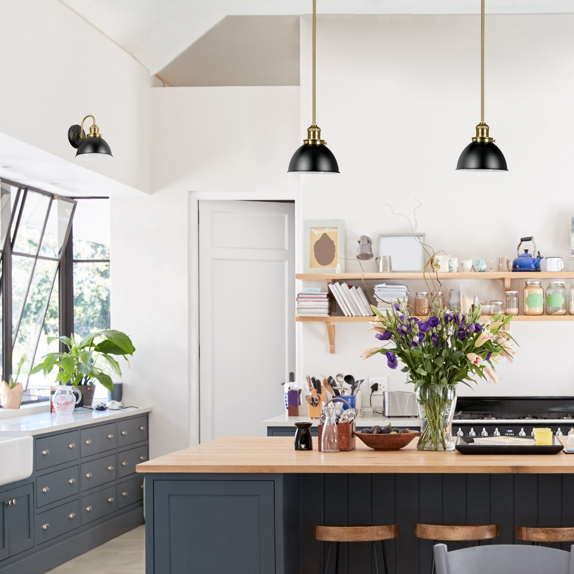 Design House Savannah Farmhouse 1-Light Indoor Dimmable Wall Light, Matte Black/Satin Gold - Image 6