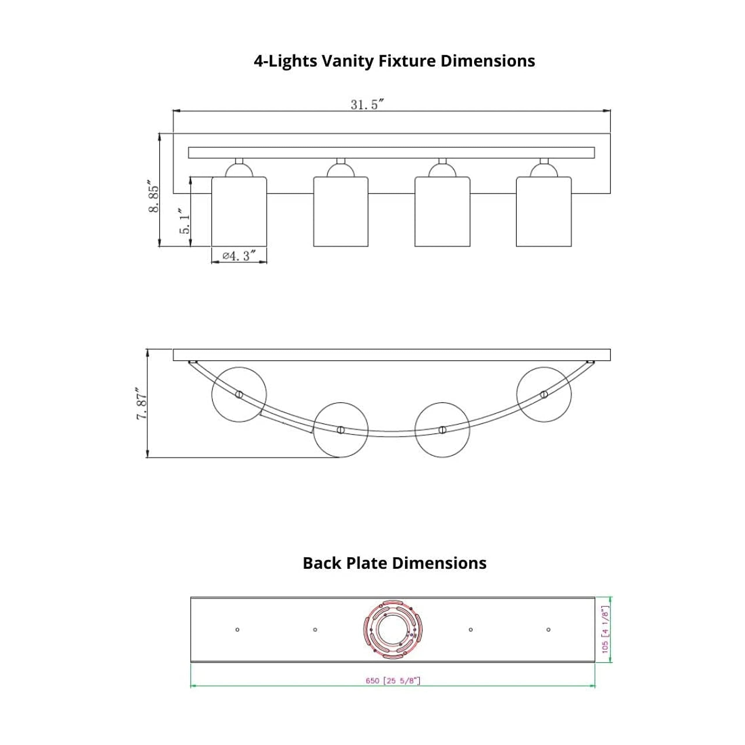 Dorence Vanity Bath Light Bar - Hollywood Style Wall Sconce for Makeup Dressing Table - Brushed Nickel - 4 Lights - Bathroom Vanity Light and Fixtures Over Mirror - Image 6
