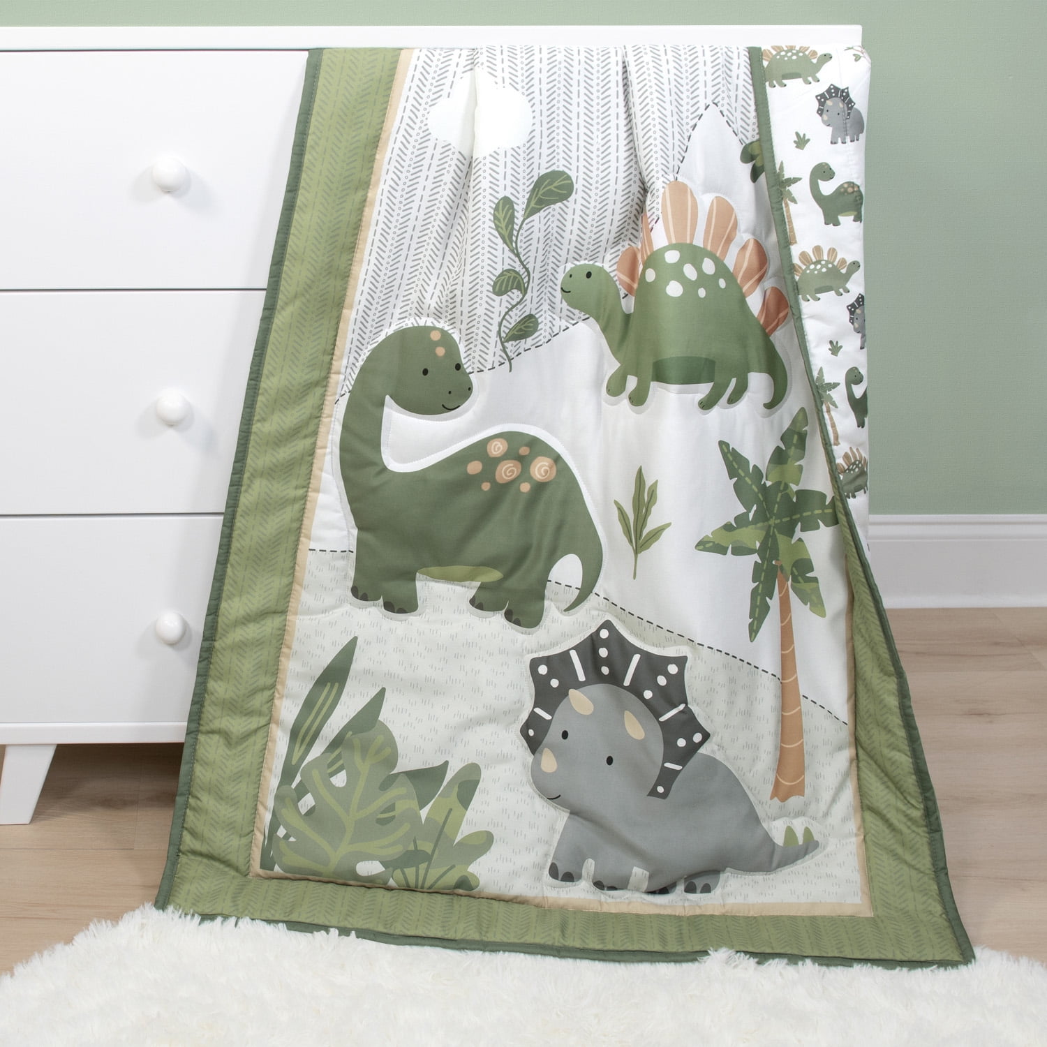 The Peanutshell Green Dinosaur Dreams Crib Bedding Set for Baby Boys, 3 Piece Nursery Set - Image 5