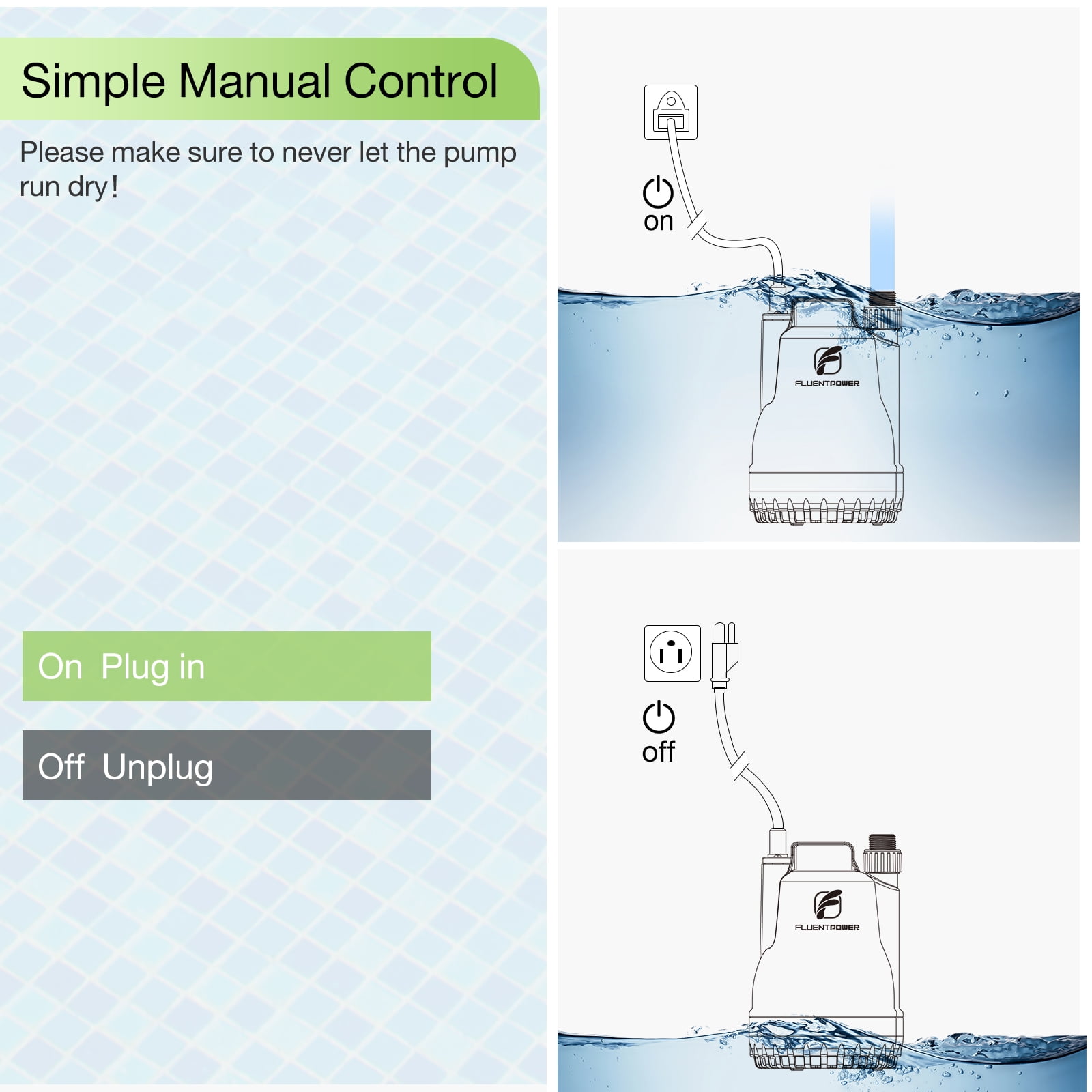 FLUENTPOWER 1/4HP Utility Pump 1900GPH Portable Submersible Sump Pump, Manual Control with 16.4 Ft Cord for Draining Water from Pool Pond Garden Hot Tub Basement Tankless Heater Liquids - Image 9