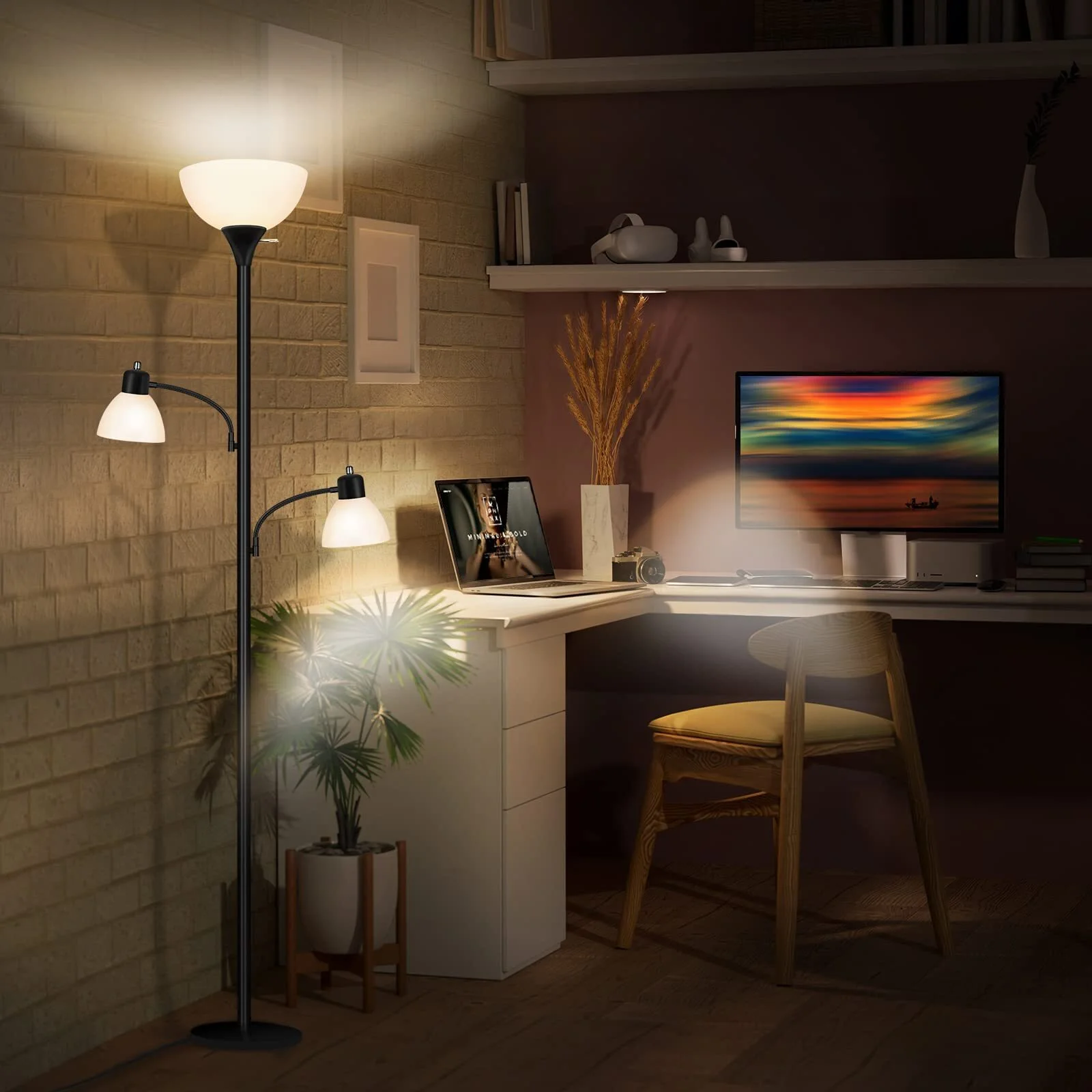 NATYSWAN Floor Lamps for Living Room,Torchiere Floor Lamp with 8W Adjustable Reading Lights, Morden Tall Lamps for Living Room, Bedroom, Office, 3 Bulbs Included - Image 6