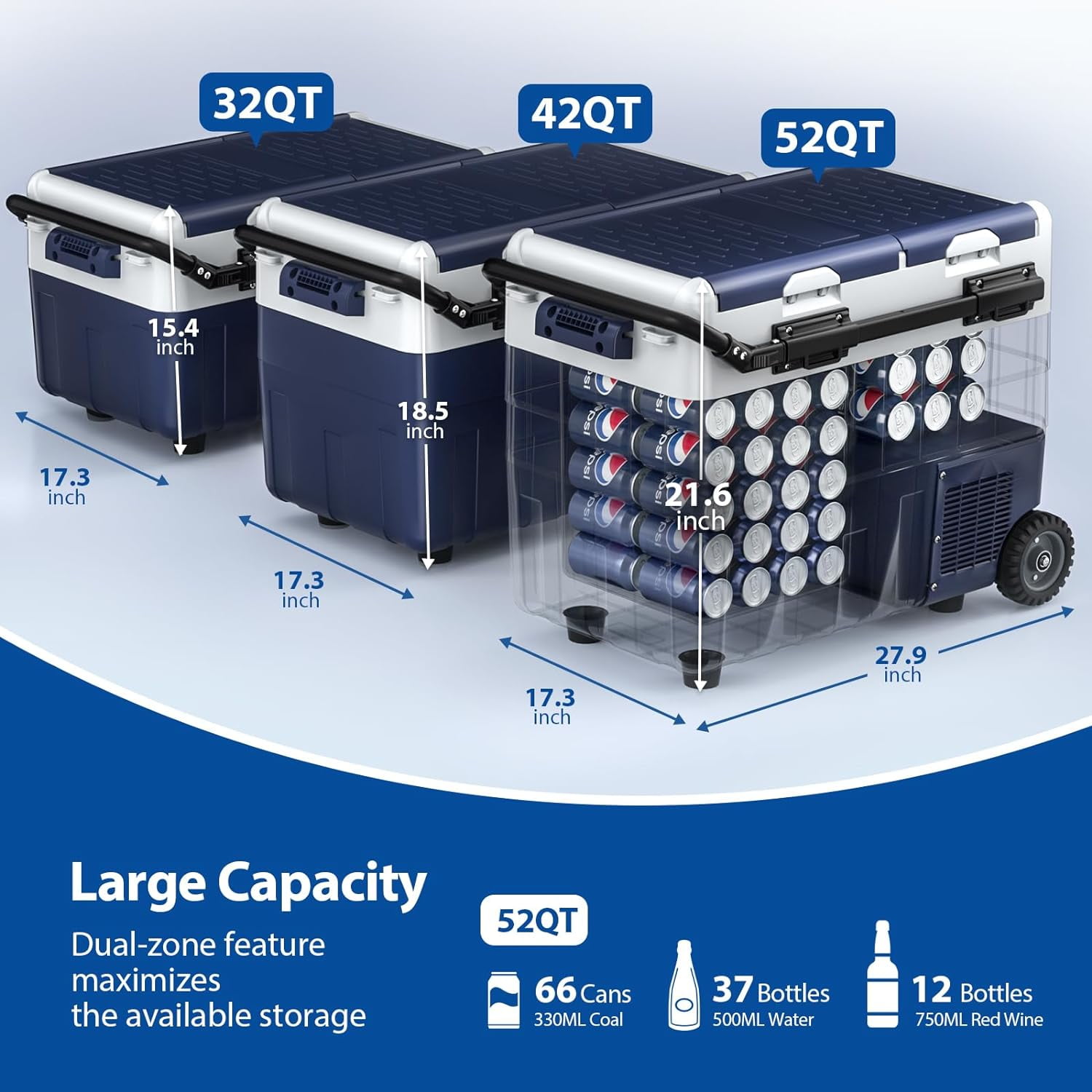 Aeitto 12 Volt Car Refrigerator, 52QT(50L) Dual Zone Portable Car Fridge Freezer -4℉-68℉ Electric Cooler Dual Temp Control Cooling Freezing 12/24V DC & 100-240V AC for Travel, Camping, RV, Road, Home - Image 19