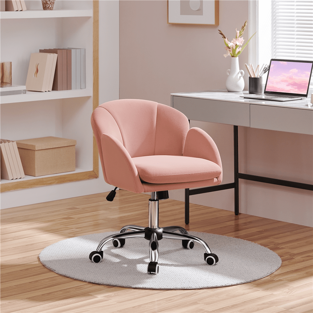 Alden Design Modern Velvet Rolling Desk Chair for Home Office, Pink - Image 6