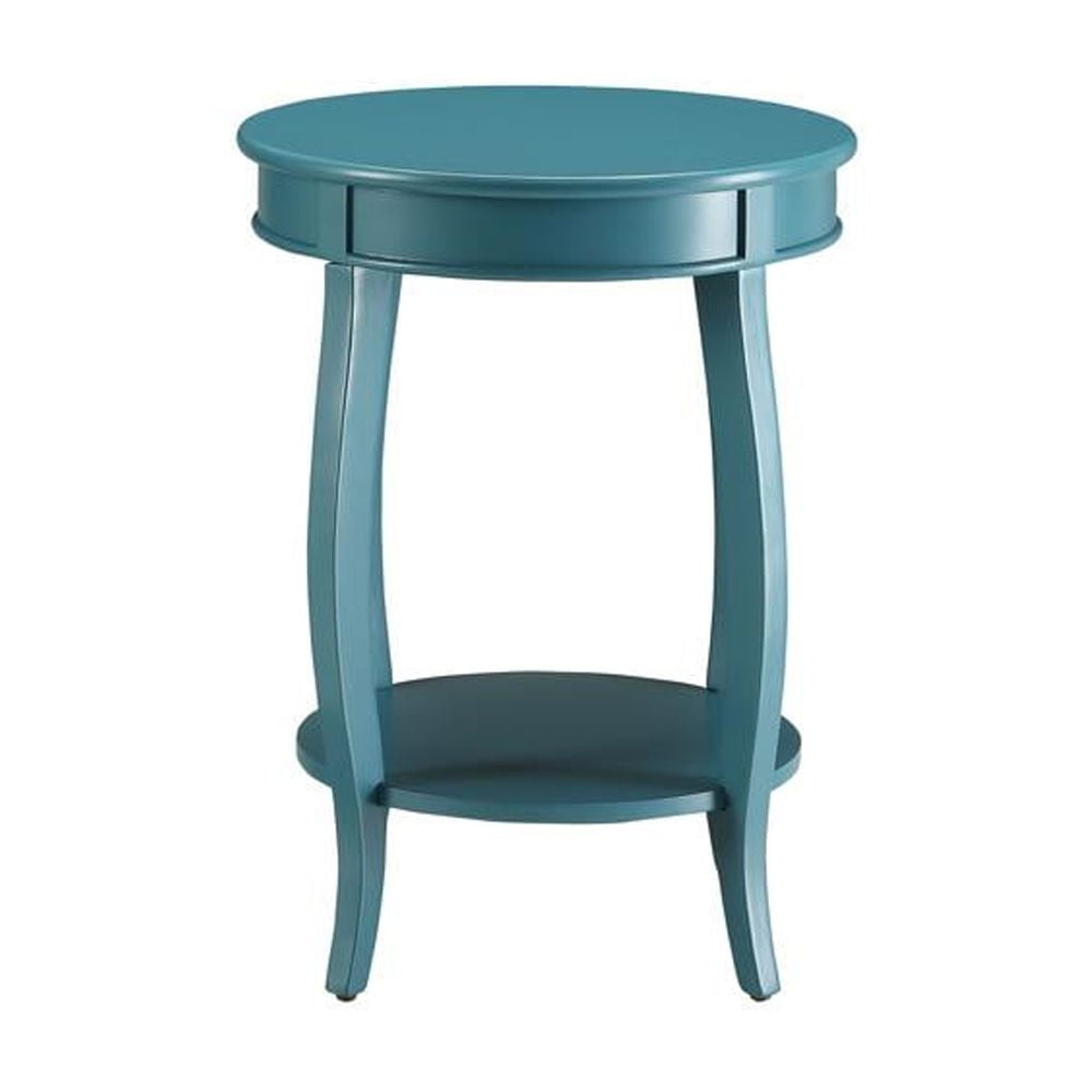 ACME Aberta Wooden Round End Table with Bottom Shelf in Teal - Image 3