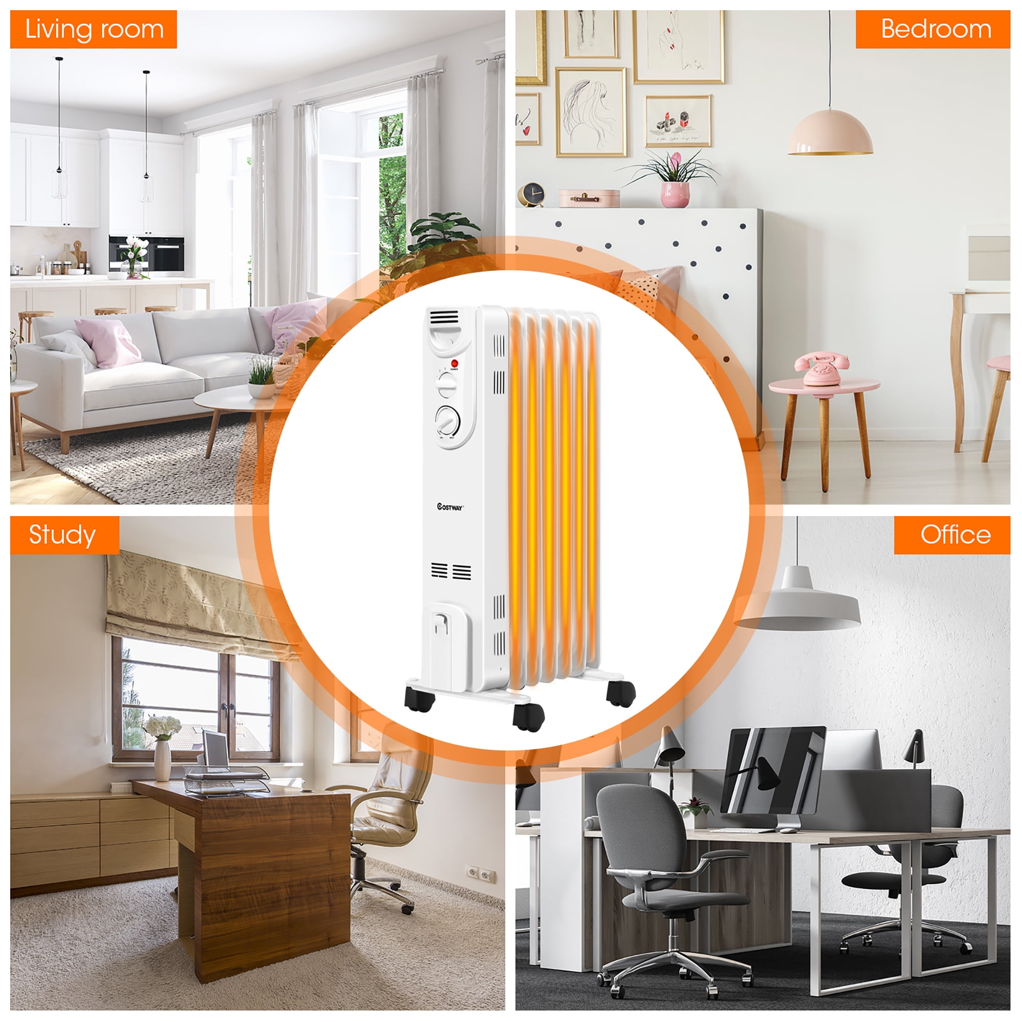 Costway 1500W Electric Oil Filled Radiator Space Heater 5-Fin Thermostat Room Radiant - Image 6