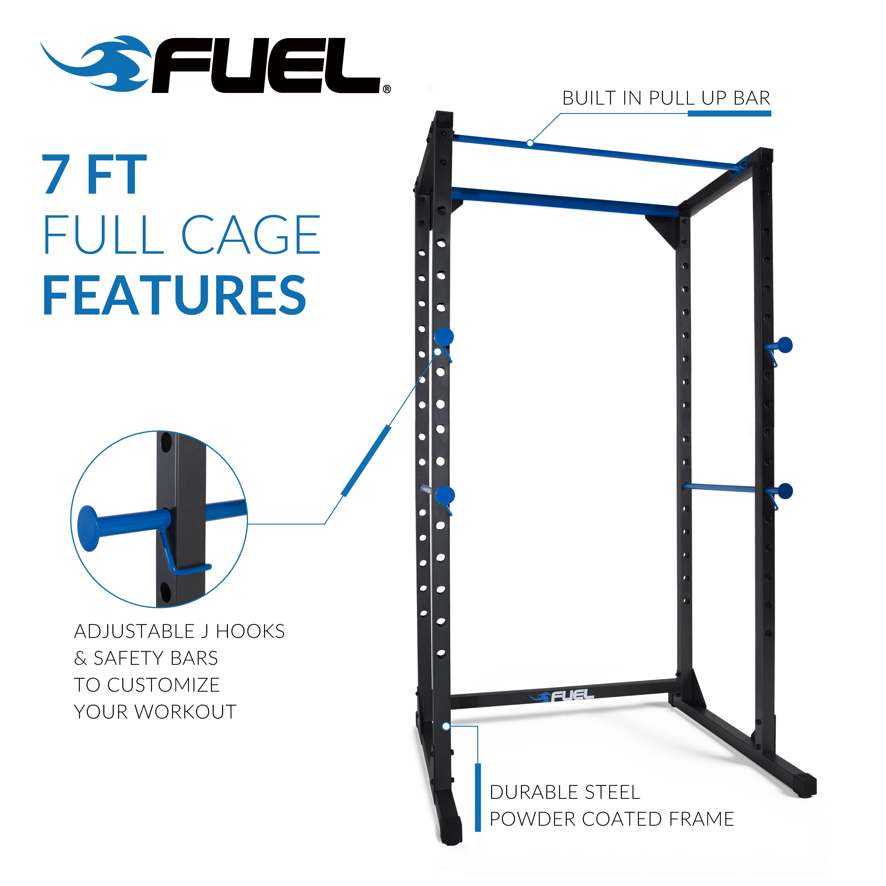 Fuel Pureformance 7 Ft. Adjustable Full Cage Power Rack, Black - Image 4