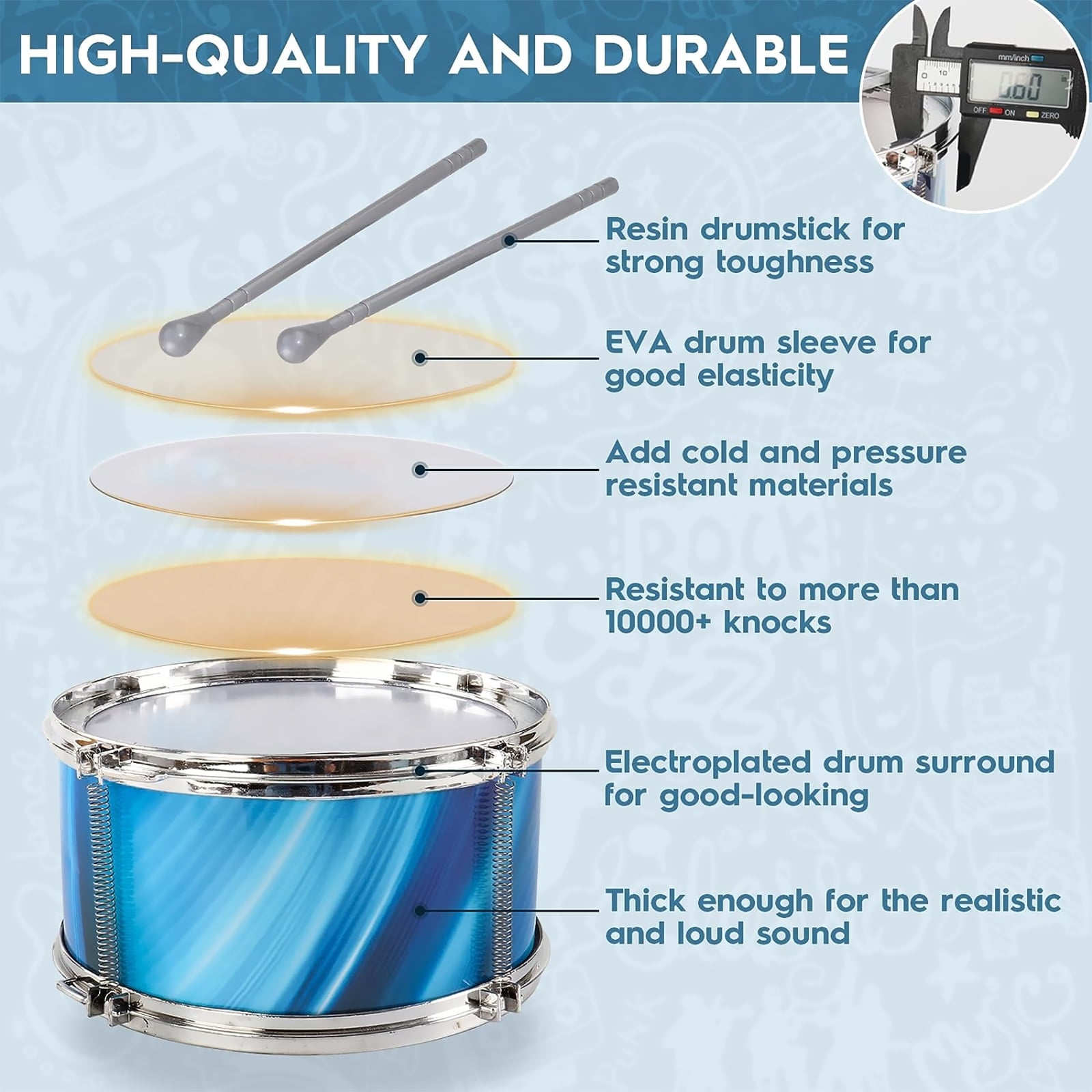 Kids Drum Set, 15 Pieces Drum Set for for Toddlers 1-3, Musical Instrument Toys with 6 Drums, w/ 4 Lights and 2 Cymbals, Drum Kit Boys Girls Birthday Gift for Beginner Music Practice - Image 2