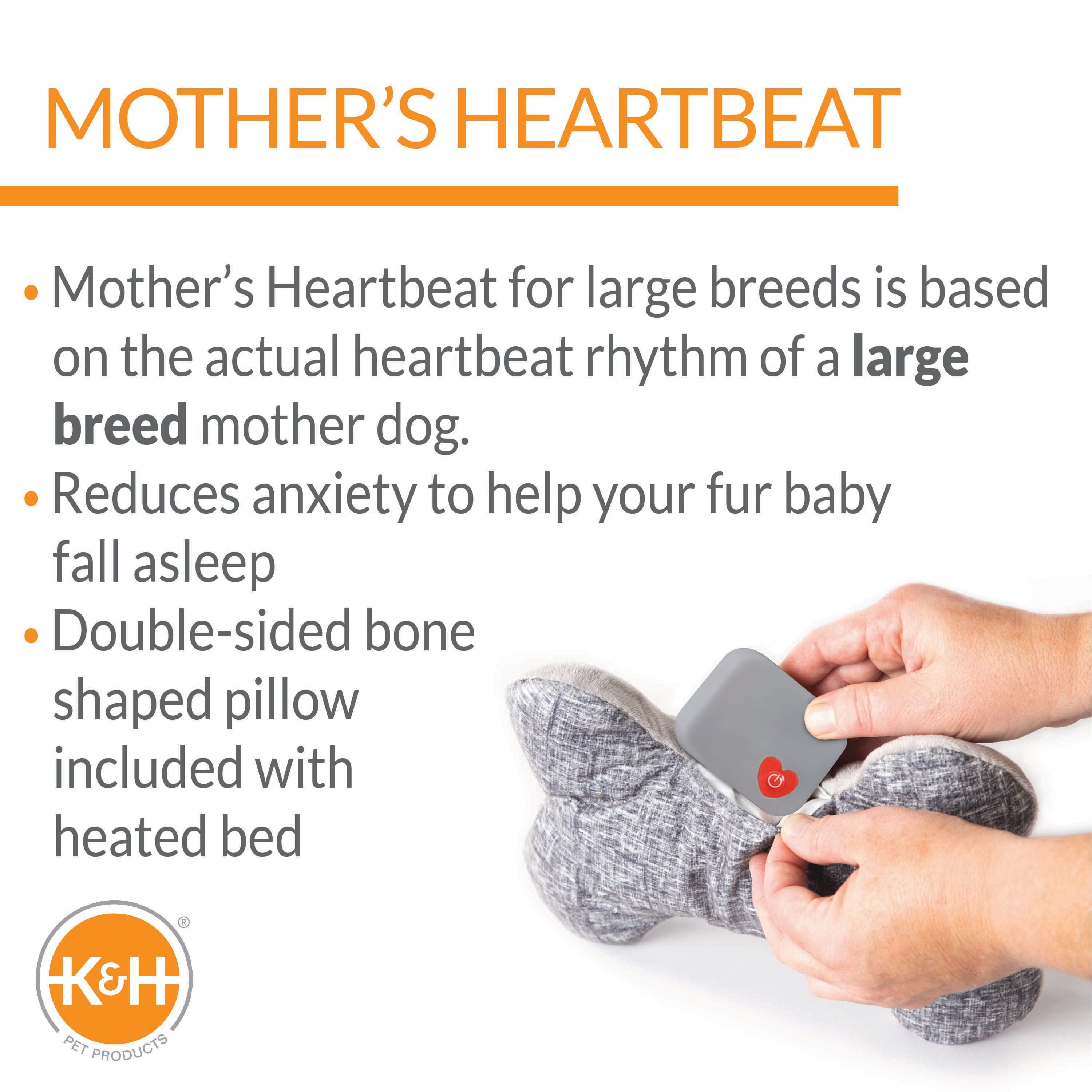 K&H Pet Products Mother’s Heartbeat Heated Puppy Bed Heated Bed + Bone Pillow Gray Large Breed Heartbeat 16 X 20 Inches - Image 7