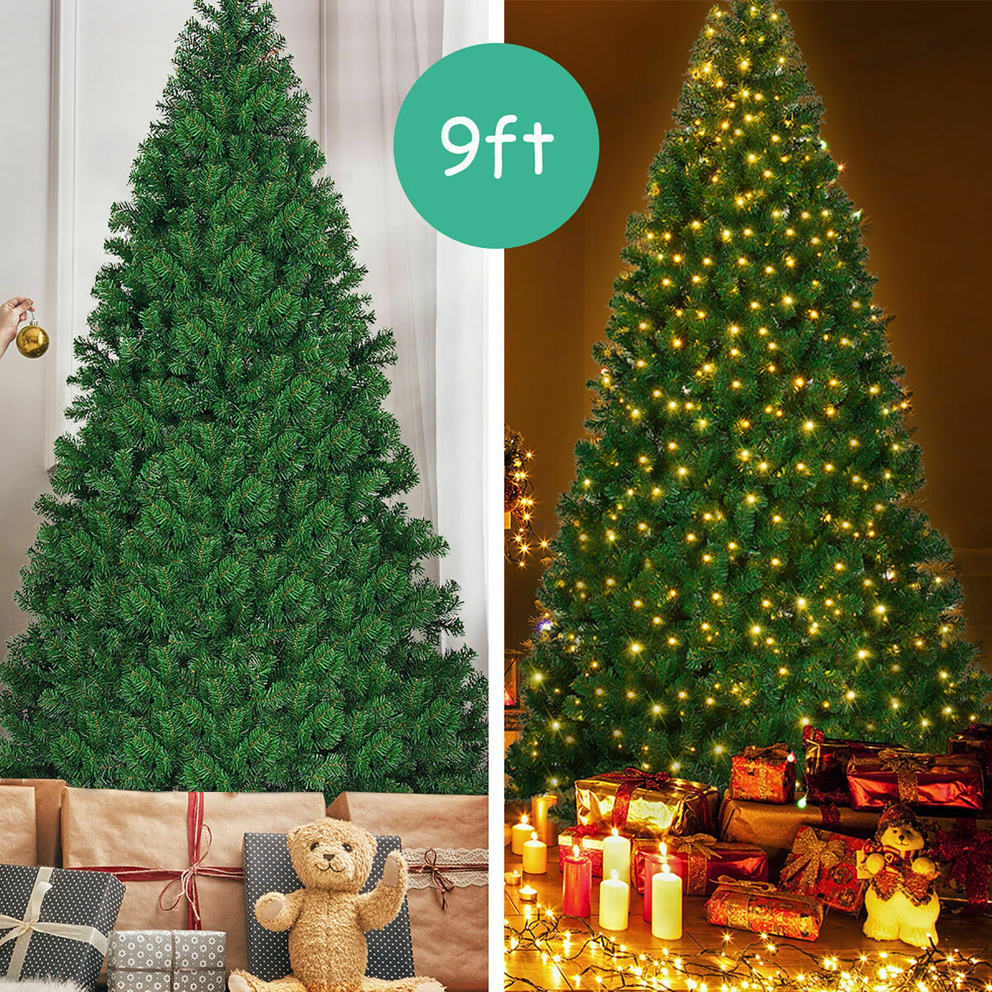Costway 9Ft Pre-Lit PVC Christmas Tree Hinged 700 LED Lights Green - Image 9