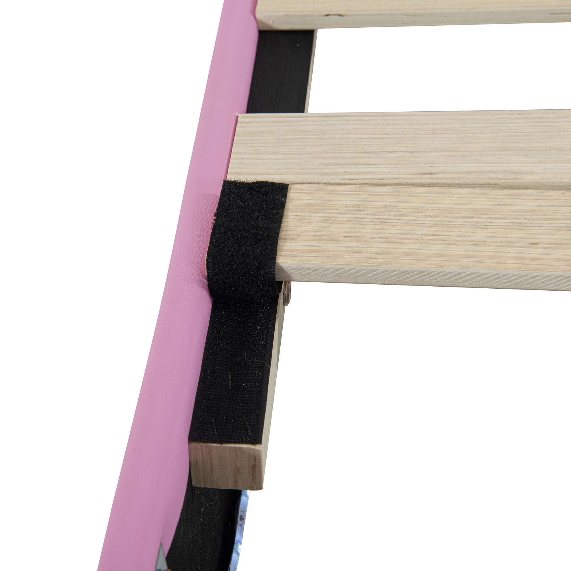 Miniyam Upholstered Twin Size Bed with LED Lights, Crown Headboard for Kids, Pink - Image 2