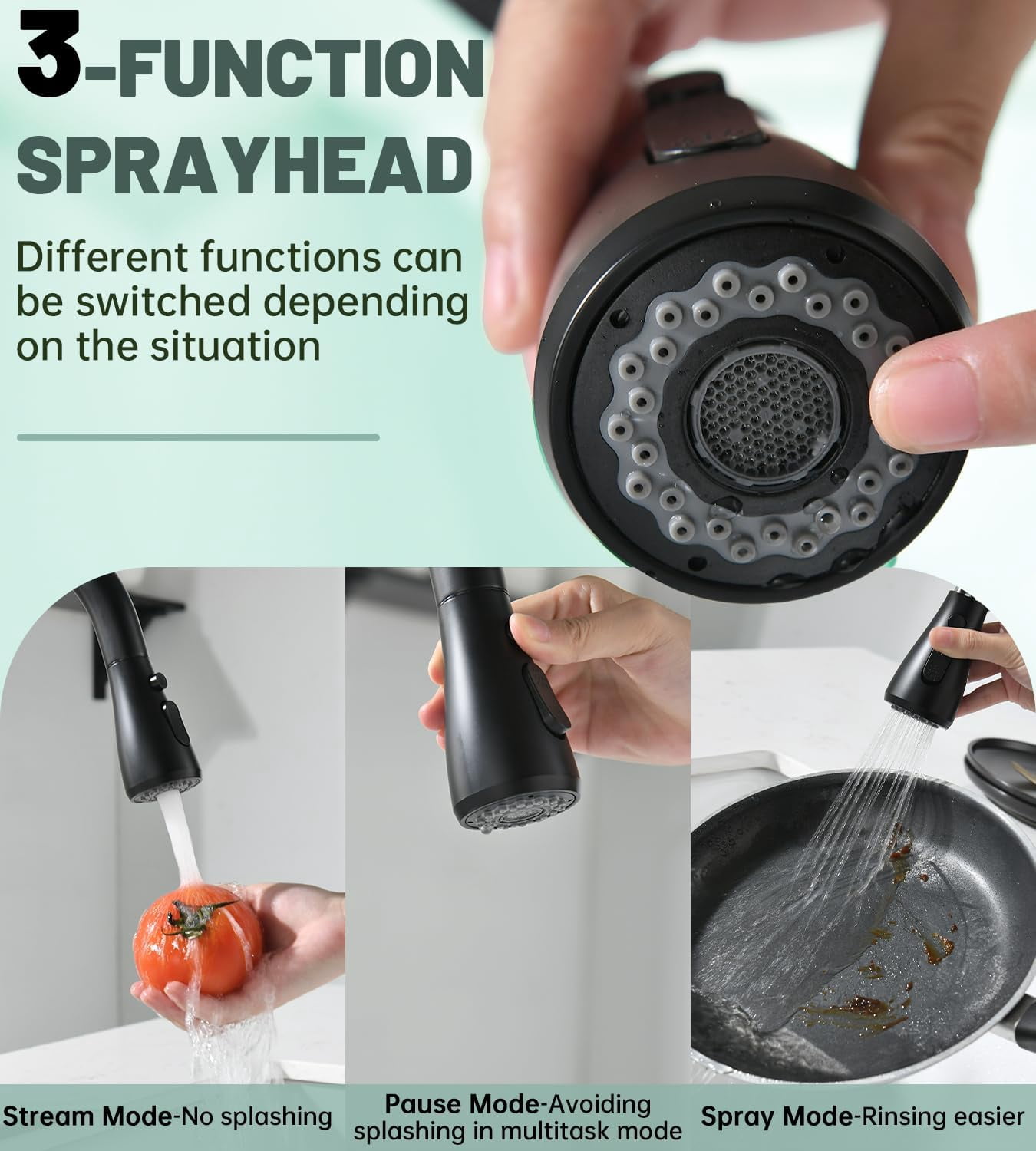 Dayone Matte Black Kitchen Faucet with Pull Down Sprayer, Single Handle High Arc Tap, 360° Swivel Aerator - Image 2