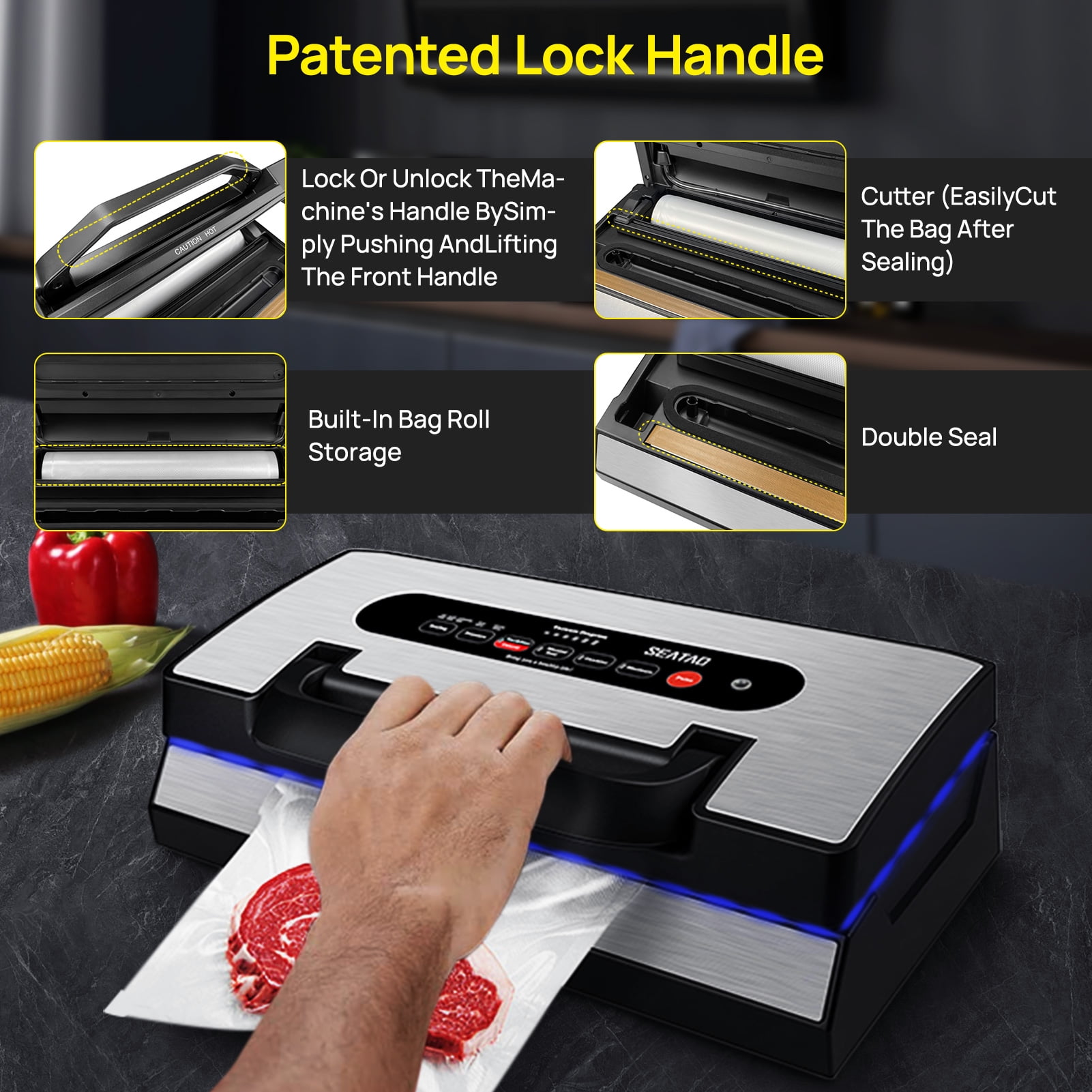 SEATAO VH5188 Vacuum Sealer, 90kPa Multifunctional Food Vacuum Sealer, Dry , Wet , Food Three Modes - Image 4