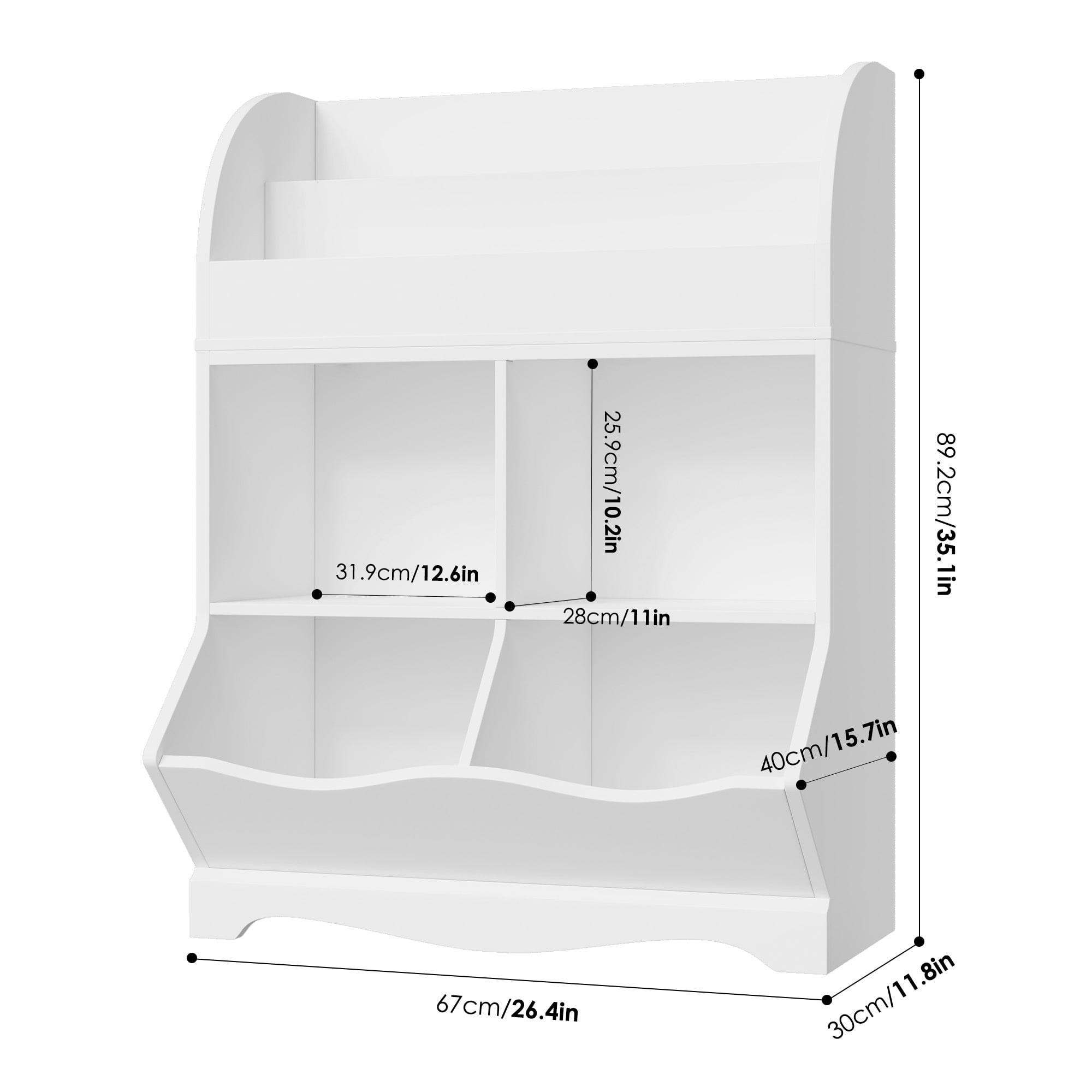 Homfa Kids Bookcase with Book Rack, Wood Cube Toy Storage Cabinet with 4 Bins for Kidsroom Playroom, White - Image 4
