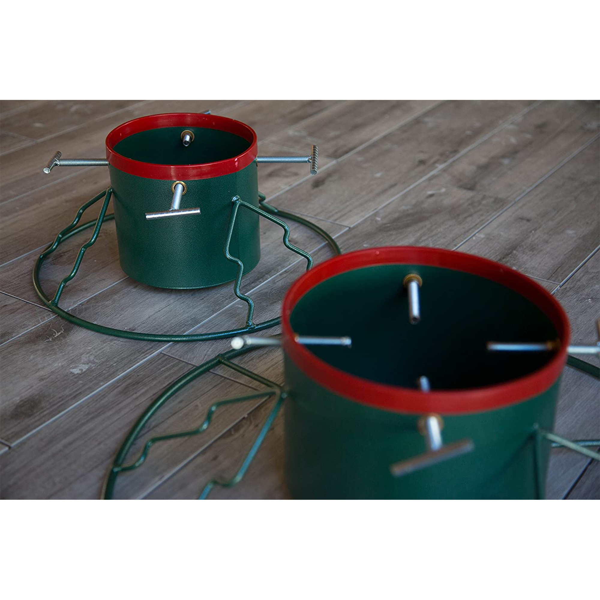 Yard Butler Santa's Helper Christmas Tree Stand - For Trees from 6 to 11 Feet Tall - Tree Stand's for Live Trees, Heavy Duty Stand with Included Metal Skirt - Green/Red - Image 3