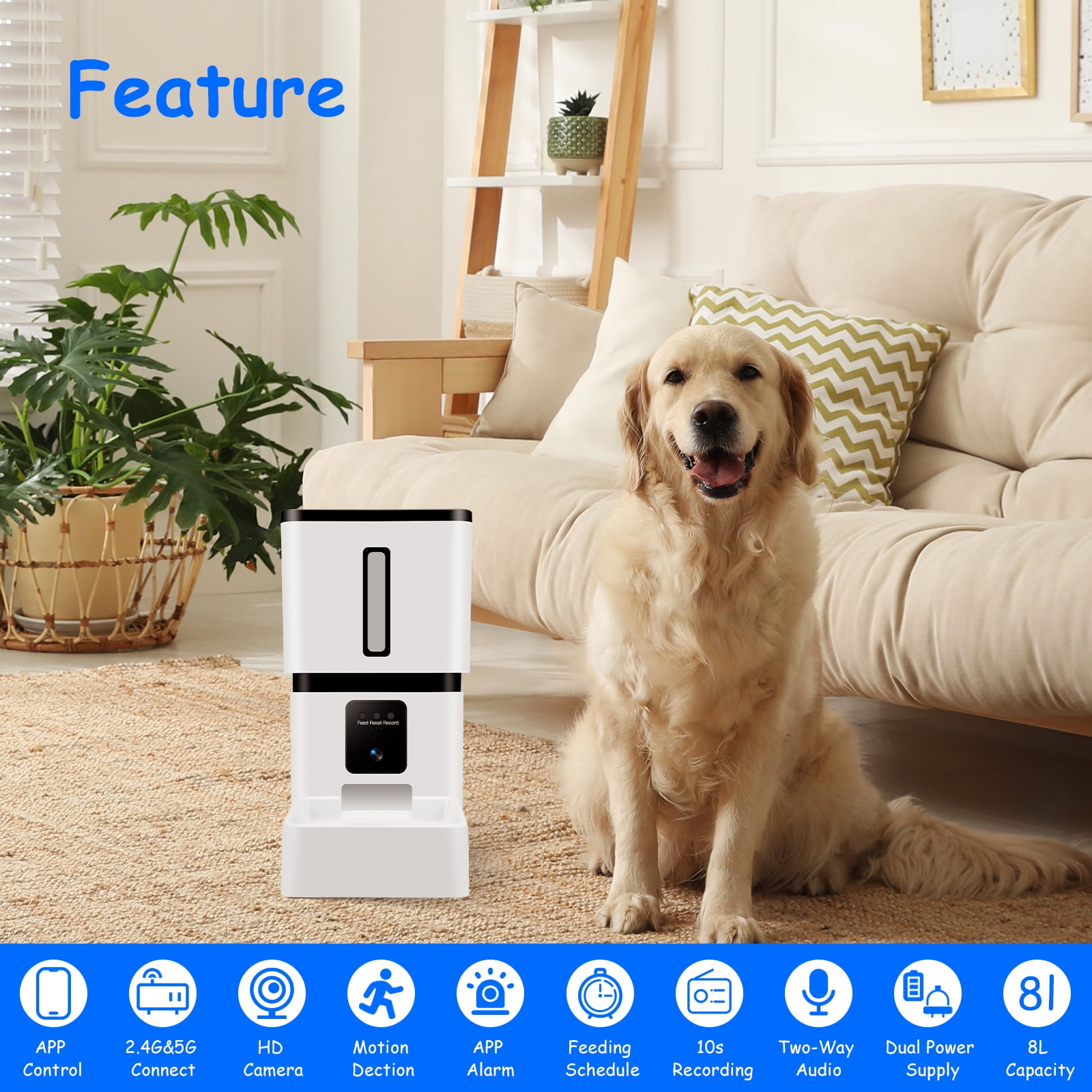 Tovendor Automatic Pet Feeder with 1080P Camera, 8L Large Food Dispenser for pet and dog, 5G WiFi Connect 2-Way Audio APP Control Pet Timer Feeder - Image 7