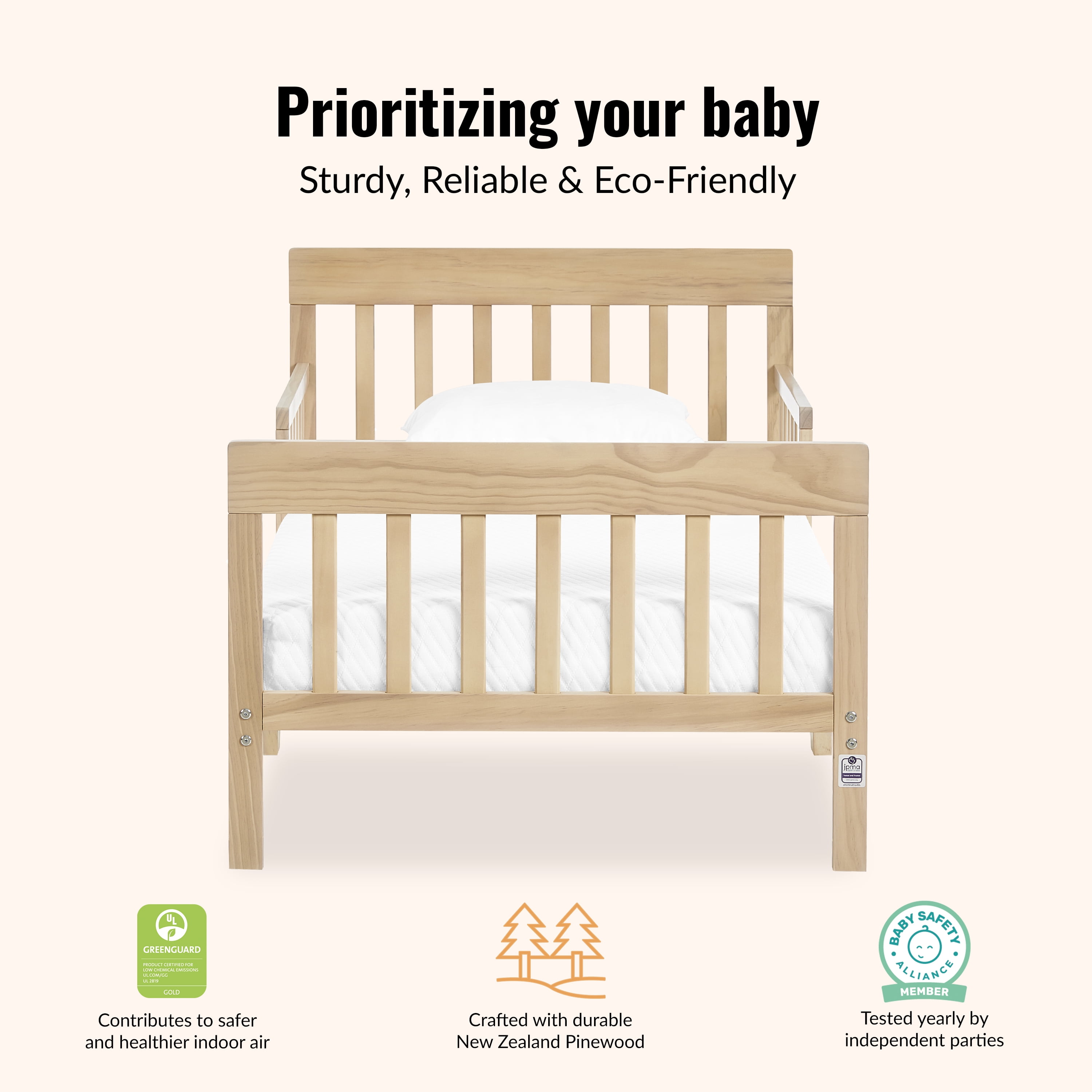 Dream on Me Finn Toddler Bed, Vintage White Oak, Greenguard Gold Certified - Image 6