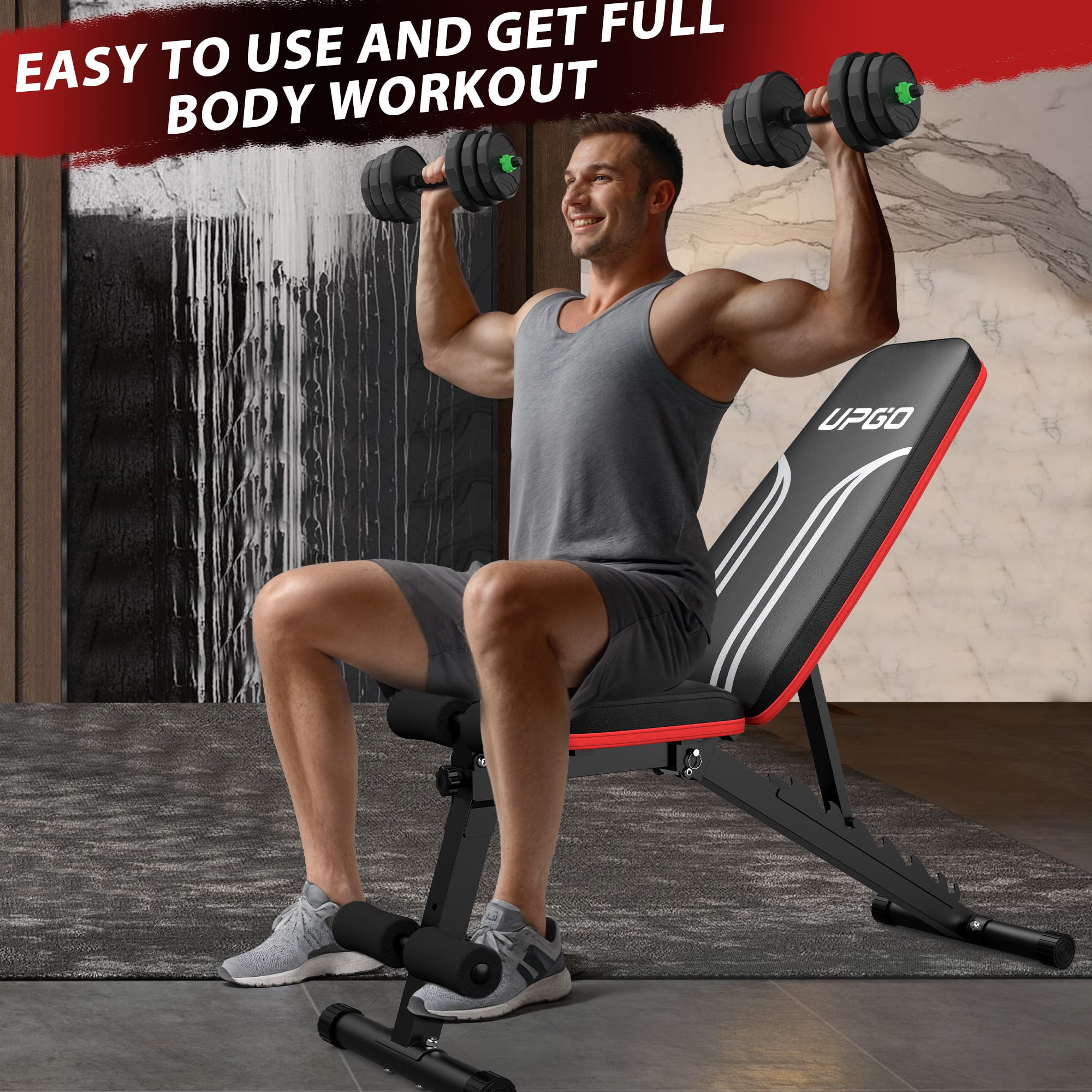 UPGO Adjustable Weight Bench with Resistance Bands, Foldable Decline Design - Image 4