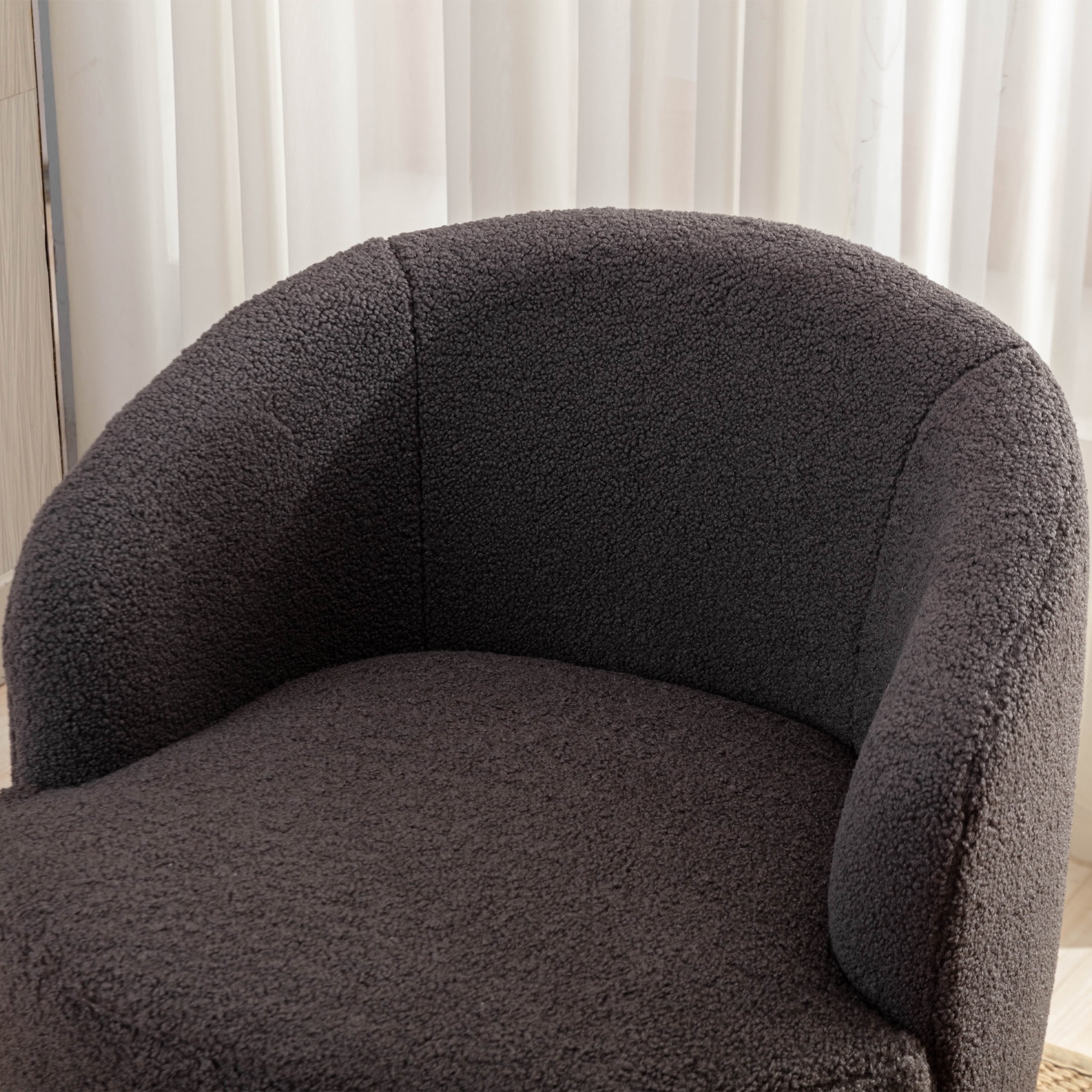 PORKISS Swivel Accent Chair, Armchair with Teddy Fabric, Barrel Chair with Black Powder Coating Metal Ring for Living Room, Bedroom, Dark Gray - Image 6