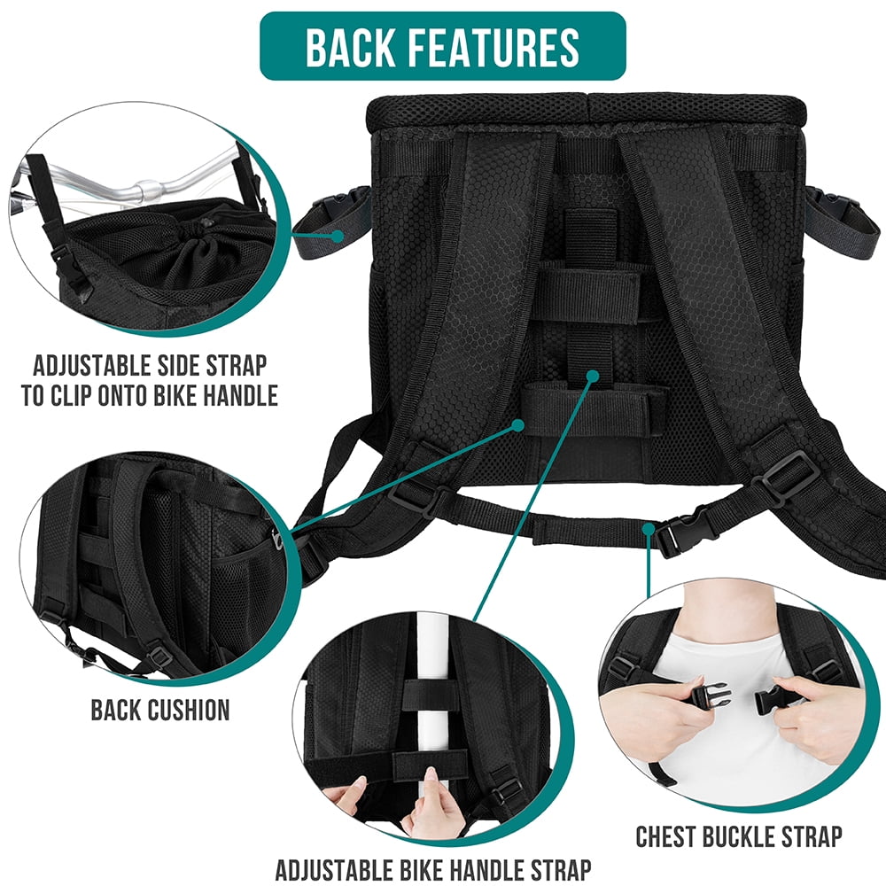 PetAmi Dog Bike Basket, Soft-sided Ventilated Dog Bike Carrier Backpack, Dog Pet Bicycle Basket for Bike Handlebar, Small Medium Puppy Cat Kitten Car Booster Seat with Safety Strap (Black) - Image 4