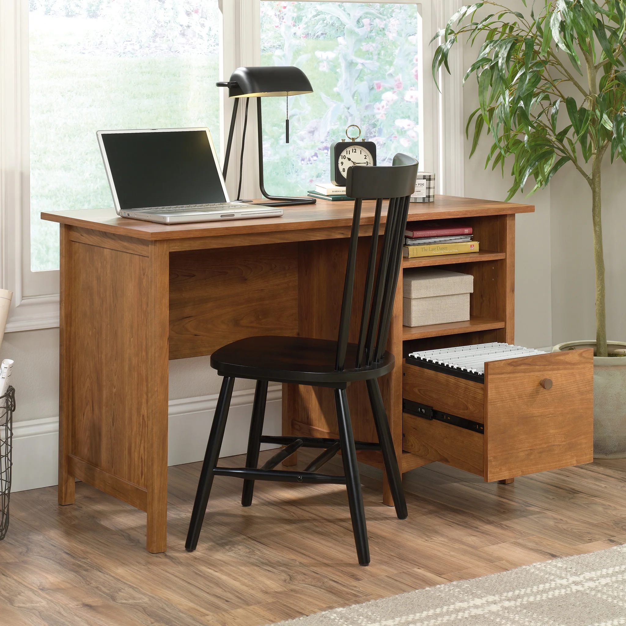 Sauder Union Plain Single Pedestal Desk, Prairie Cherry Finish - Image 9