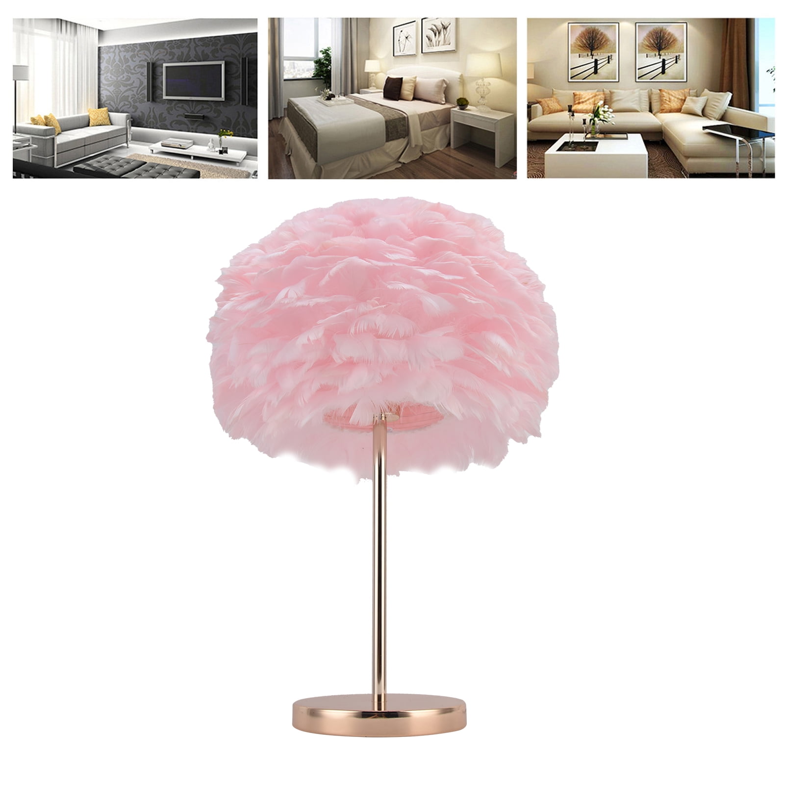 Fyydes 177" Contemporary Metallic Base Table Lamp with Pink Feather Shade - Image 3