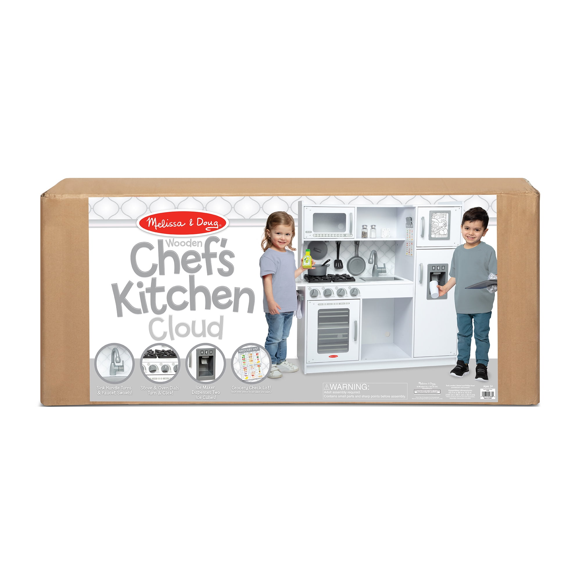 Melissa & Doug Wooden Chef’s Pretend Play Toy Kitchen With “Ice” Cube Dispenser – Cloud White - FSC Certified - Image 2