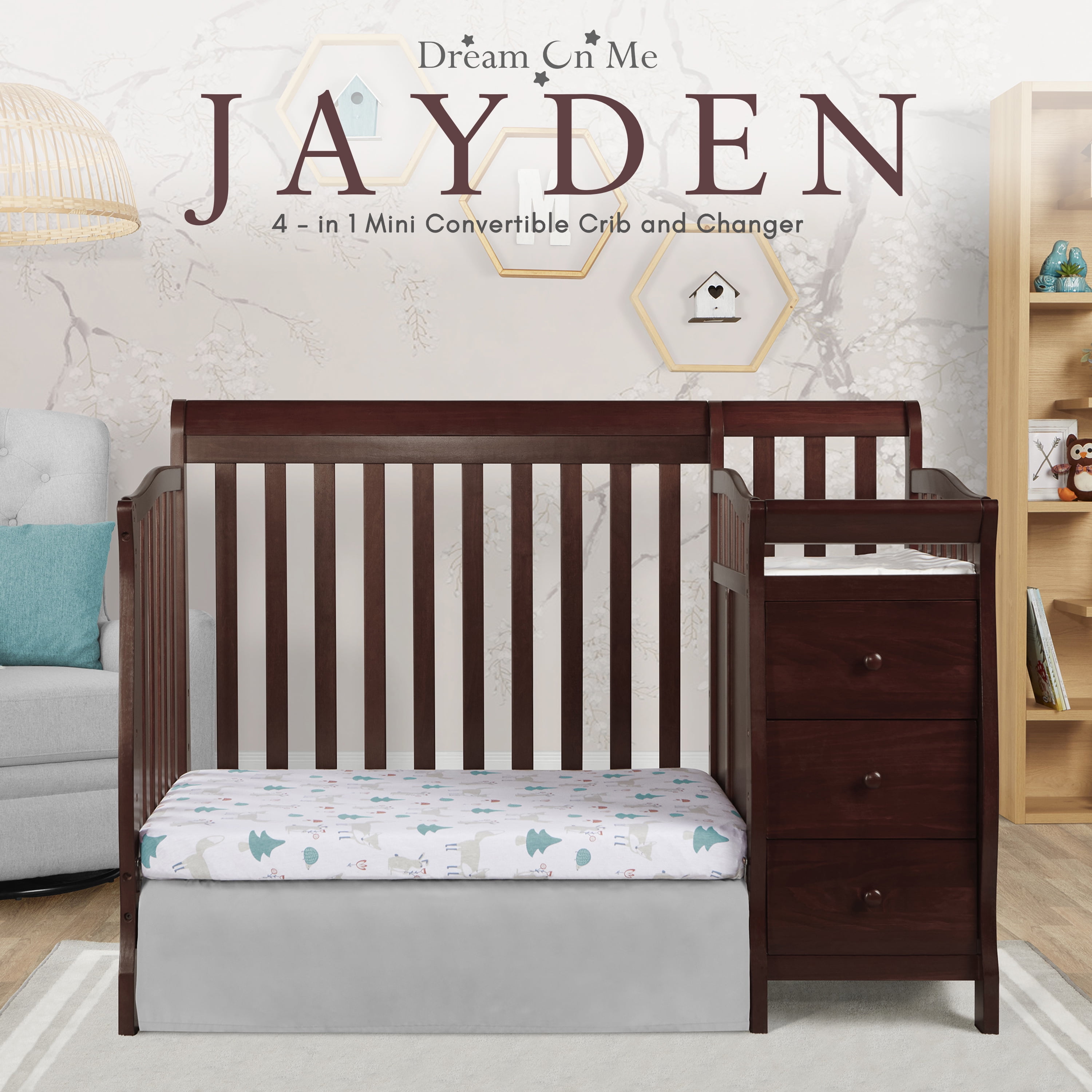 Dream On Me Jayden 4-in-1 Convertible Crib with Changer Espresso - Image 3