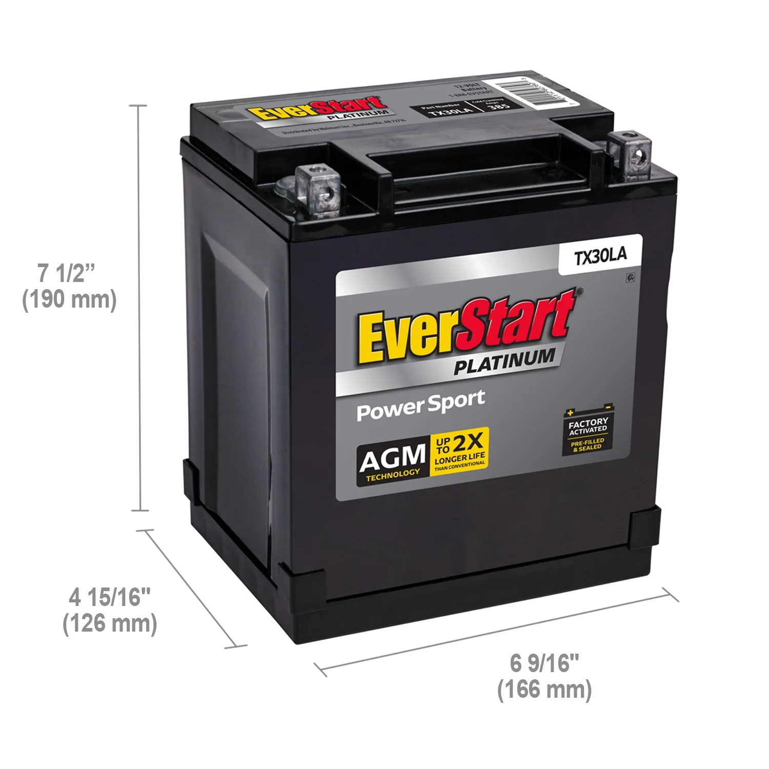 EverStart PowerSport Factory Activated AGM Motorcycle Battery, Group Size TX30LA 12 Volts, 385 CCA - Image 3