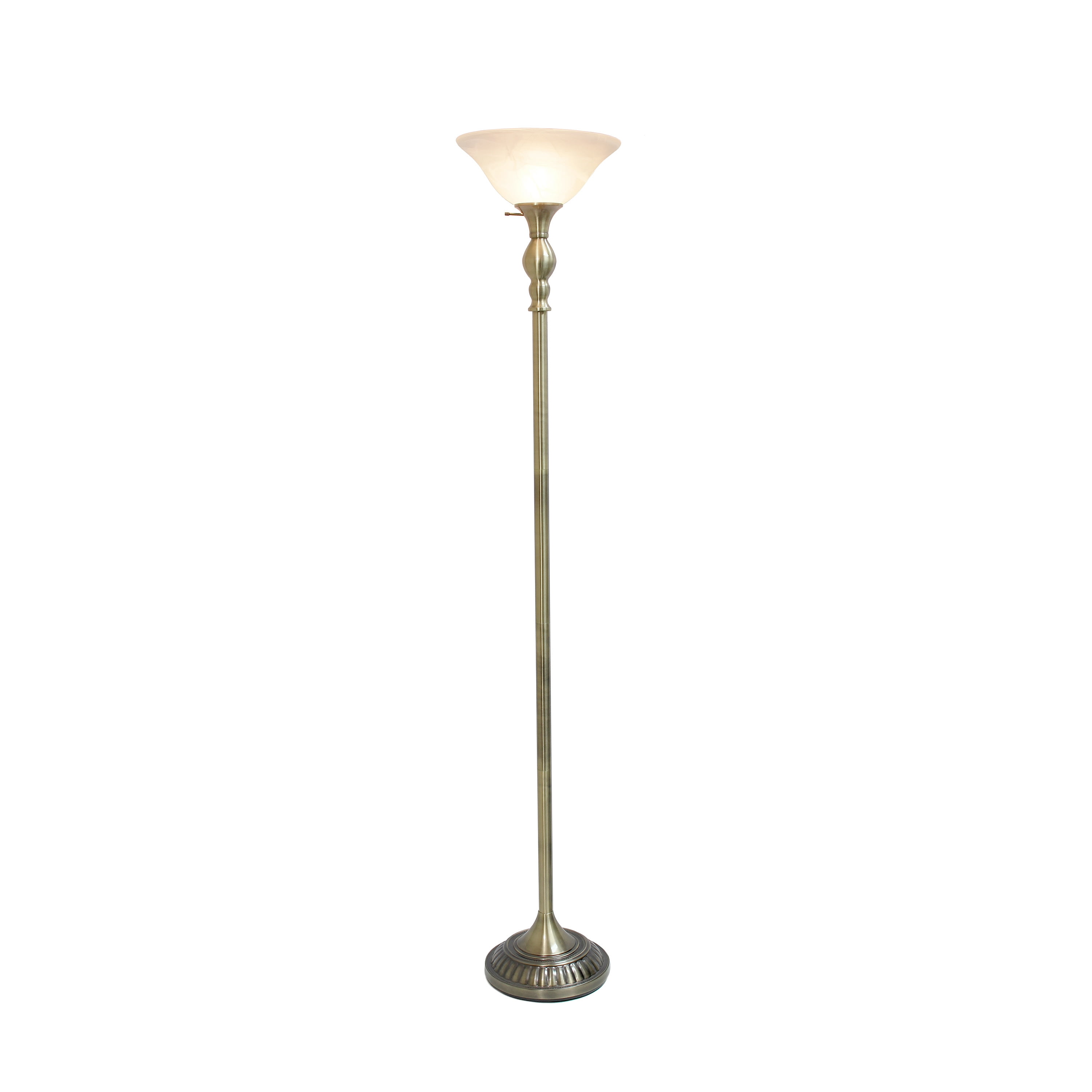 Elegant Designs Metal 1 Light Torchiere Floor Lamp in Brass with White Shade - Image 3