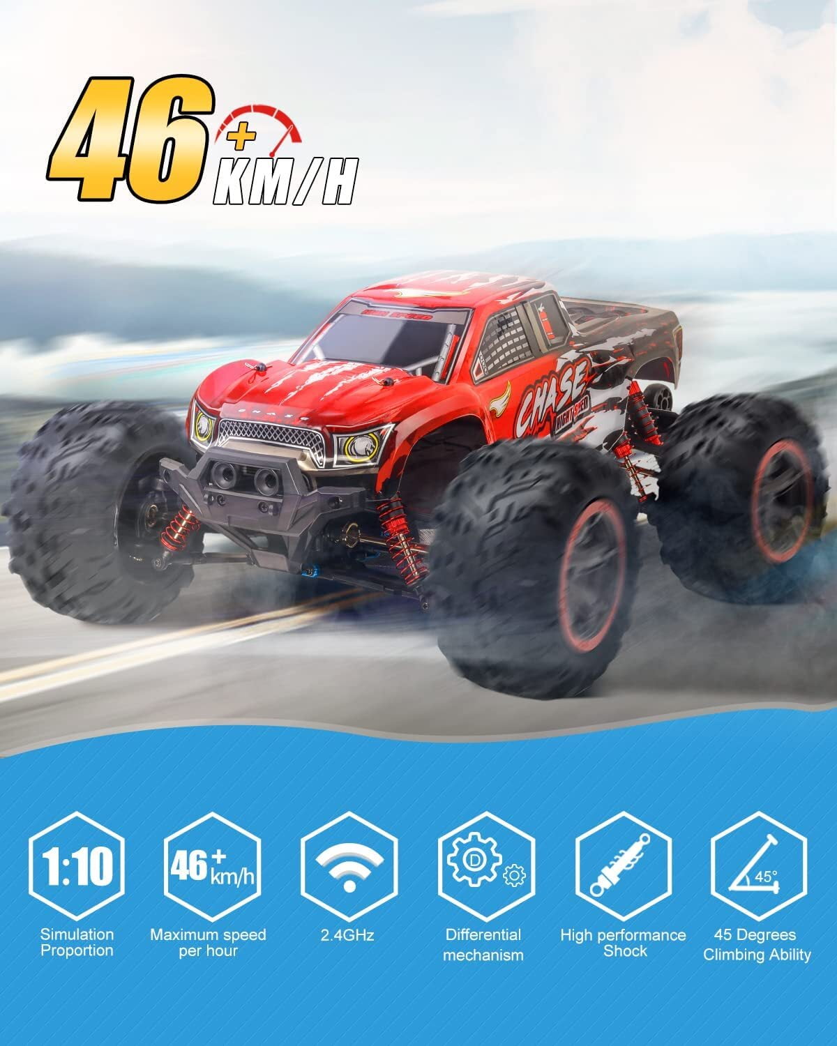 Freecat 1:10 Scale Large RC Cars,4WD 2.4GHz Off Road Monster RC Truck with 2 Battery 46+ KM/H Hobby Grade High Speed Remote Control Car for Adults Boys - Image 5