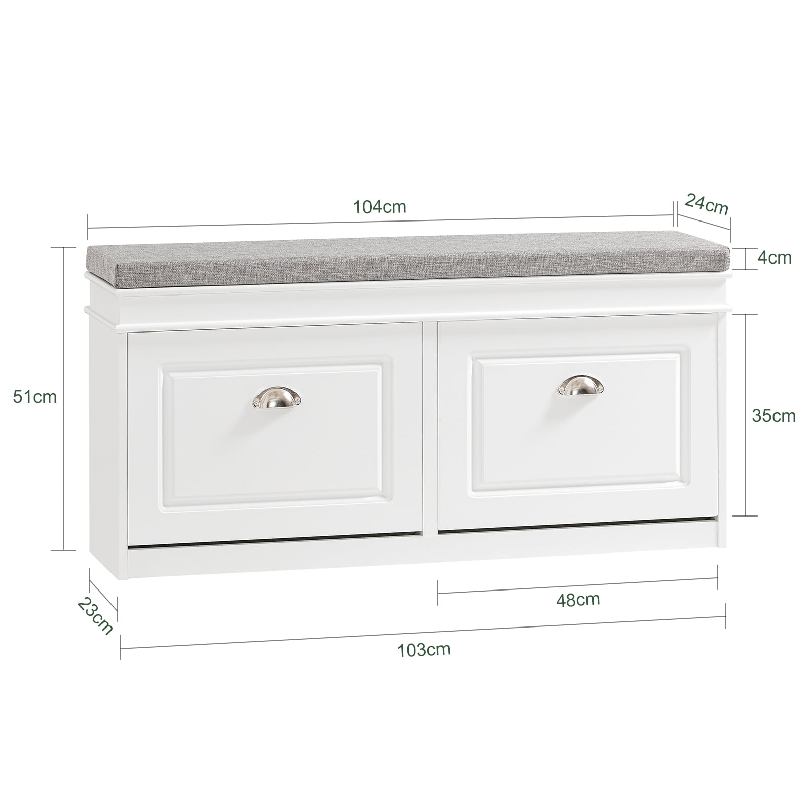 Haotian FSR64-W, Hallway Shoe Bench Shoe Rack Shoe Cabinet with Flip Drawer and Seat Cushion, White - Image 5