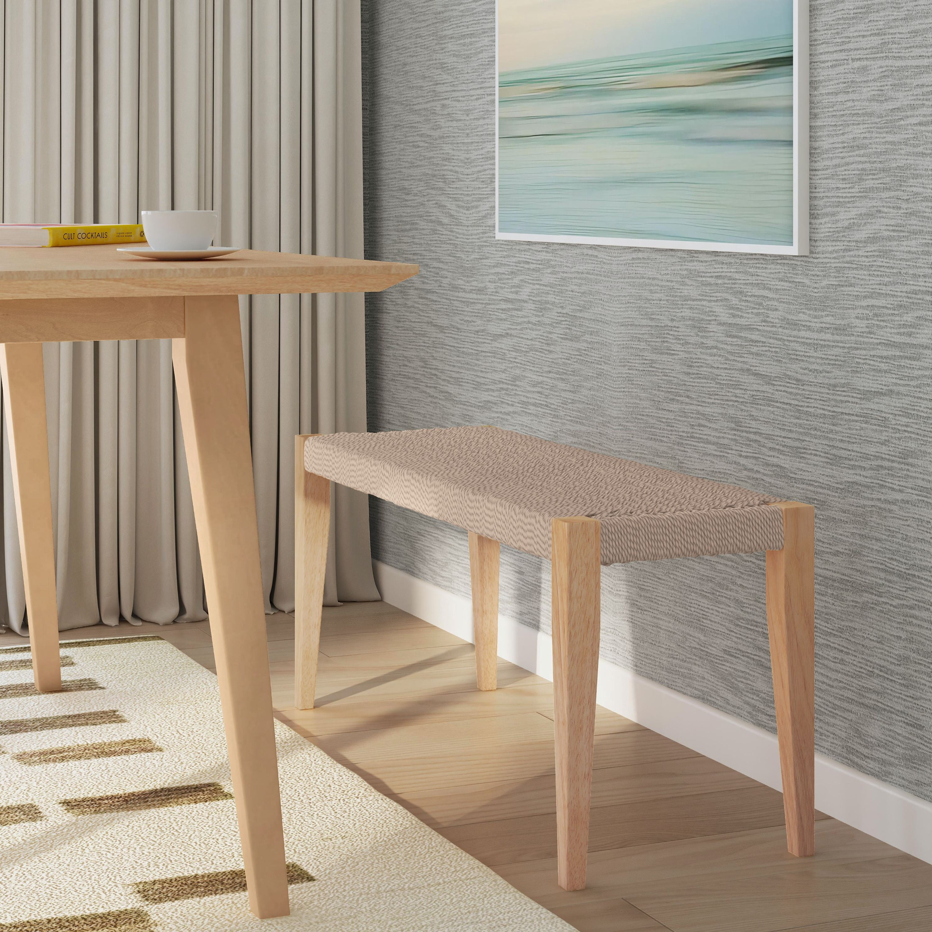 Powell Holden Dining Bench with Handwoven Rope Seat, Natural/Natural - Image 9