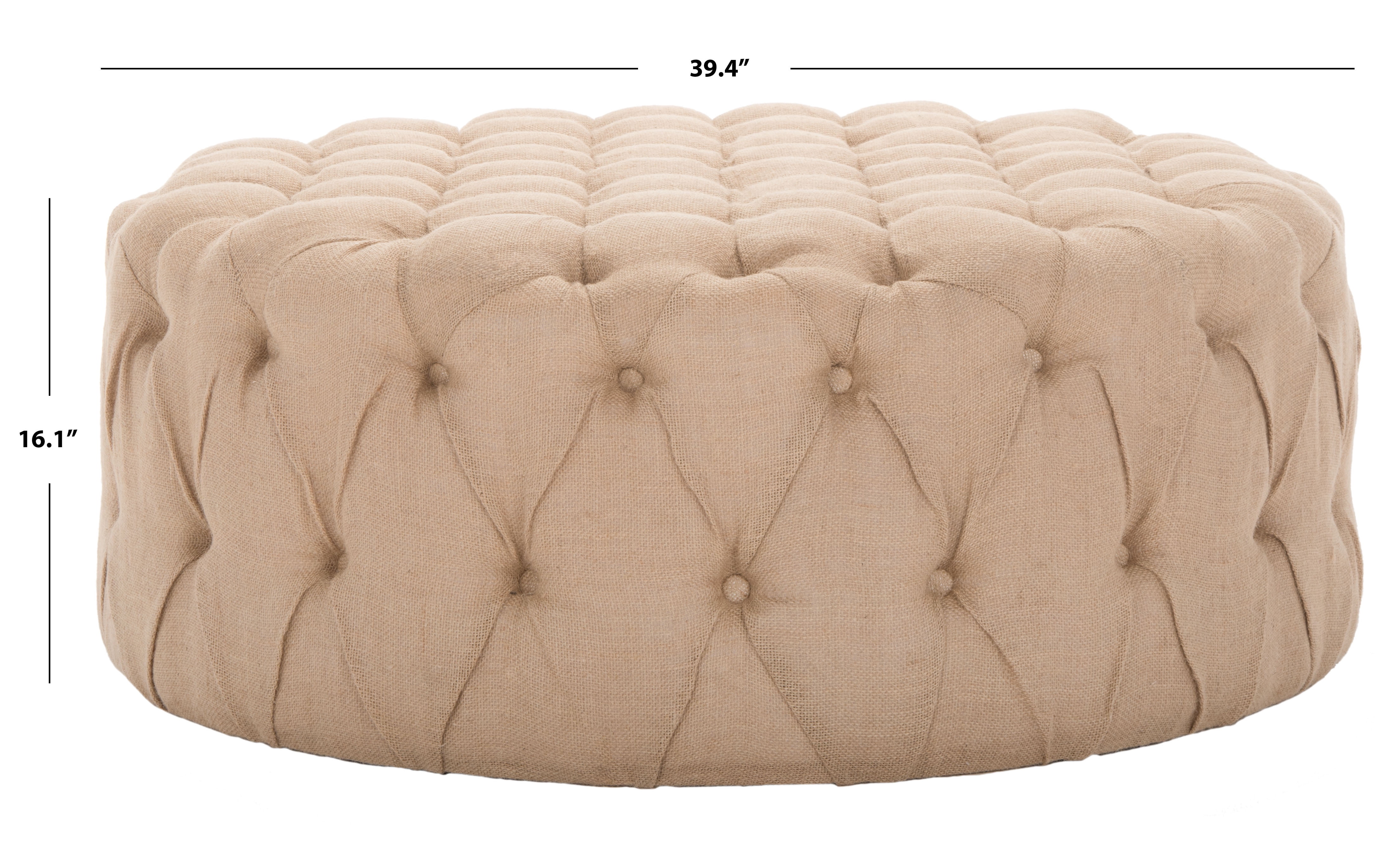 SAFAVIEH Charlene Modern Glam Solid Tufted Cocktail Ottoman, Beige - Image 2